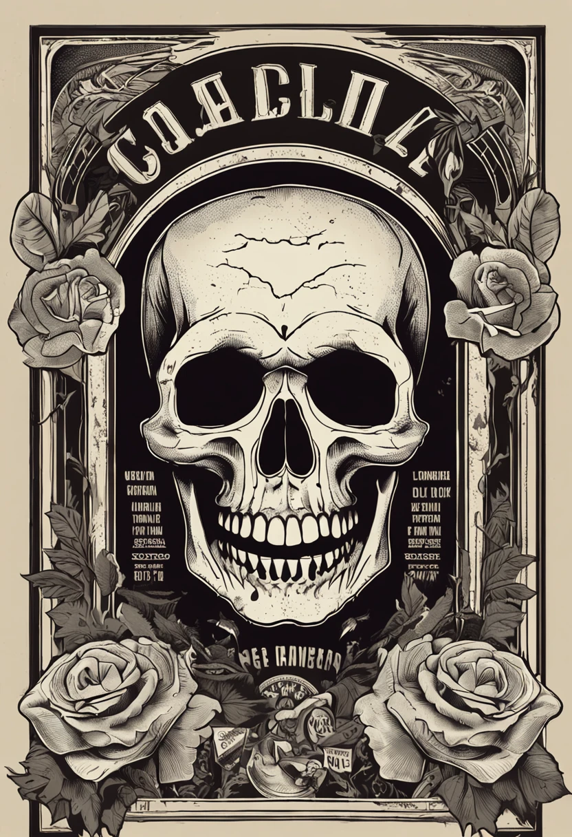 "carta, cartaz de tatuagem vintage, arte sombria, skull, propaganda, estandarte, old poster"