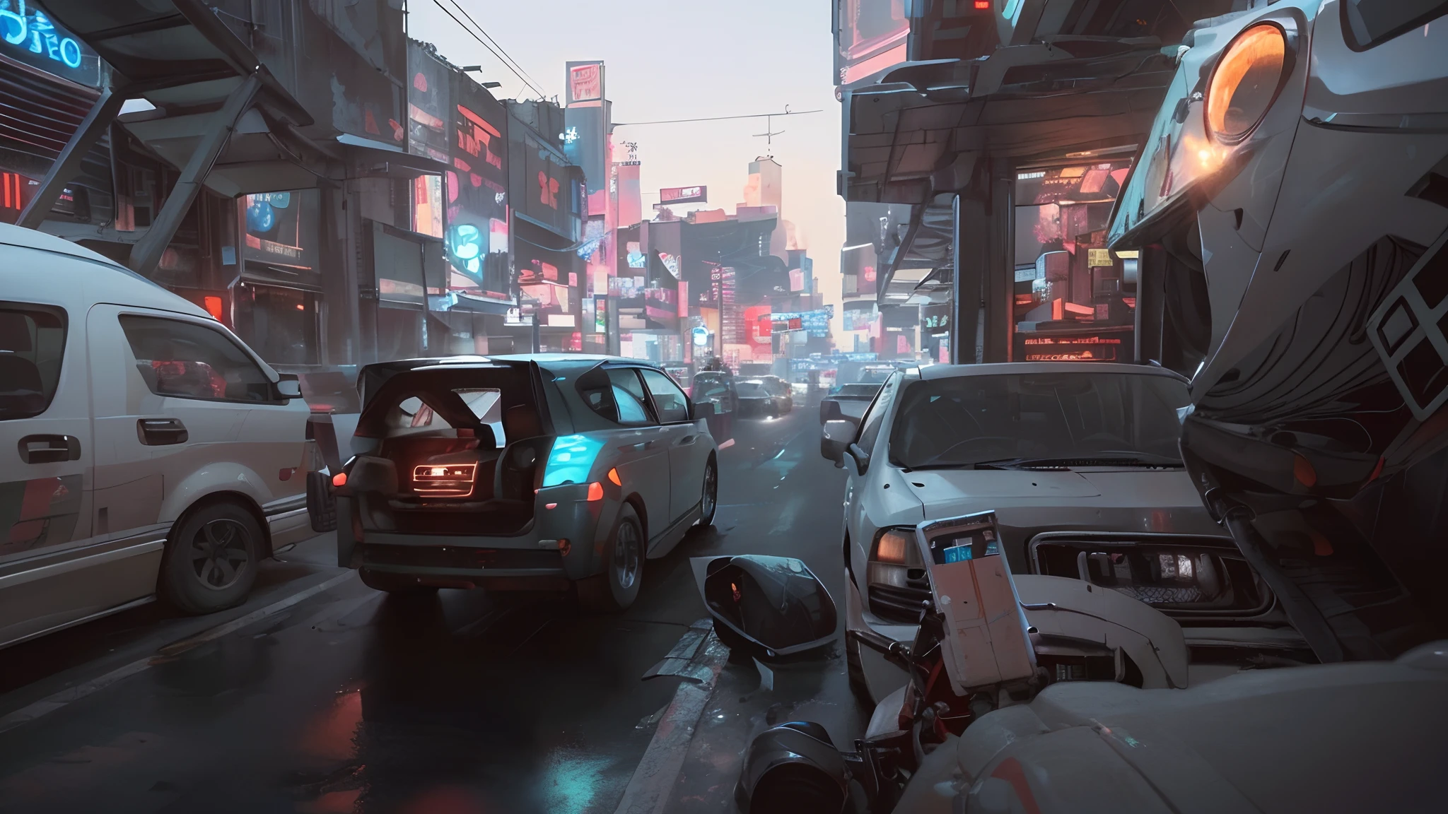 (at late night:1.3), , (detailed beautiful skin textures, detailed beautiful face, ultra detailed clothing textures), , (Cyberpunk:1.4), , (an ultra detailedfour-wheeled and long bonnet tuk-tuk with load on roof carrier and eear loading platform with luggage on it and letter-tyres), , (3/4 front view, The car is in the center of the frame), , (at parking area, at ultra detailed Night City of Cyberpunk), (All cars are classic cars with cyberpunk custumed), , (softlighting), , (masterpiece, best quality:1.4, 8k, ultra detailed, illustration, distinct_image, intricate_details, delicate illustration), (realistic:0.15),