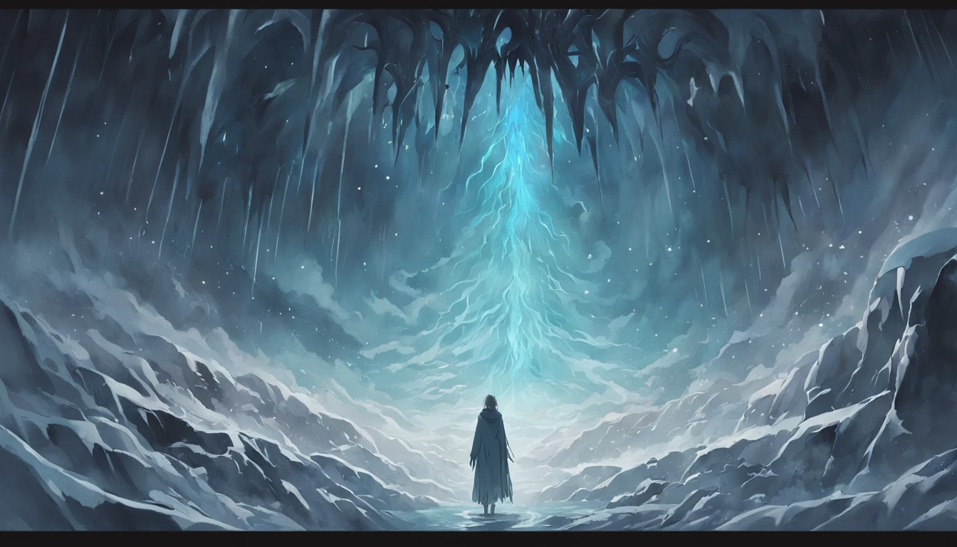 icy hell, cocyte, with souls suffering in a cold desolation, dante's inferno style art