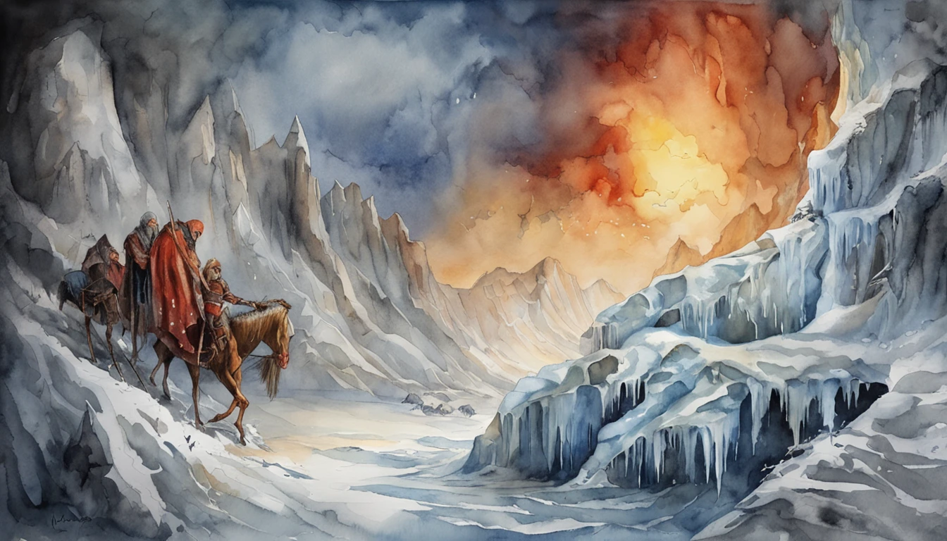icy hell, cocyte, with souls suffering in a cold desolation, dante's inferno style art