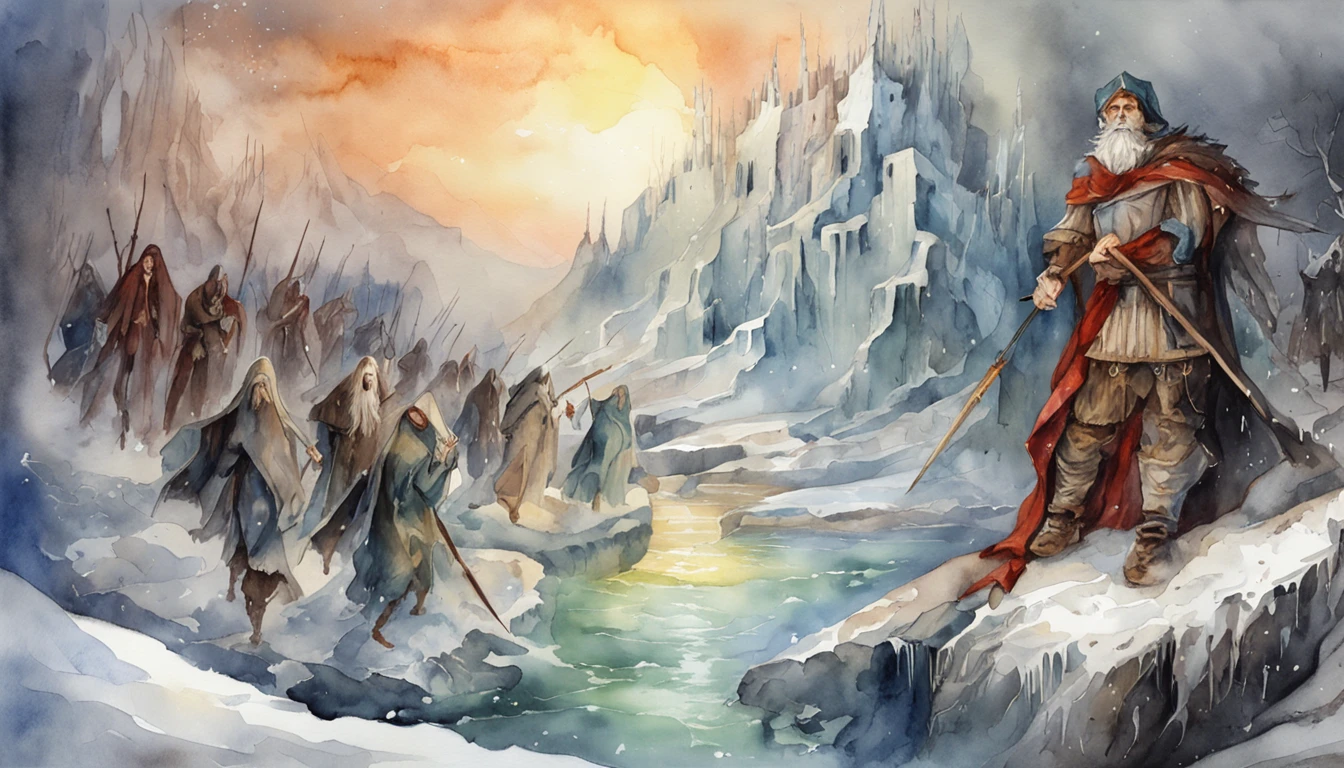 icy hell, cocyte, with souls suffering in a cold desolation, dante's inferno style art