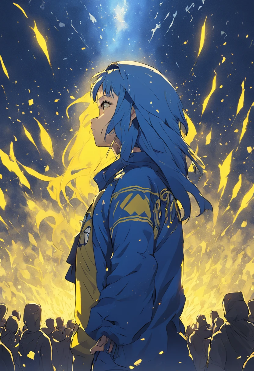 "Al Nassr ultras Army, vibrant bleu and yellow color scheme"
