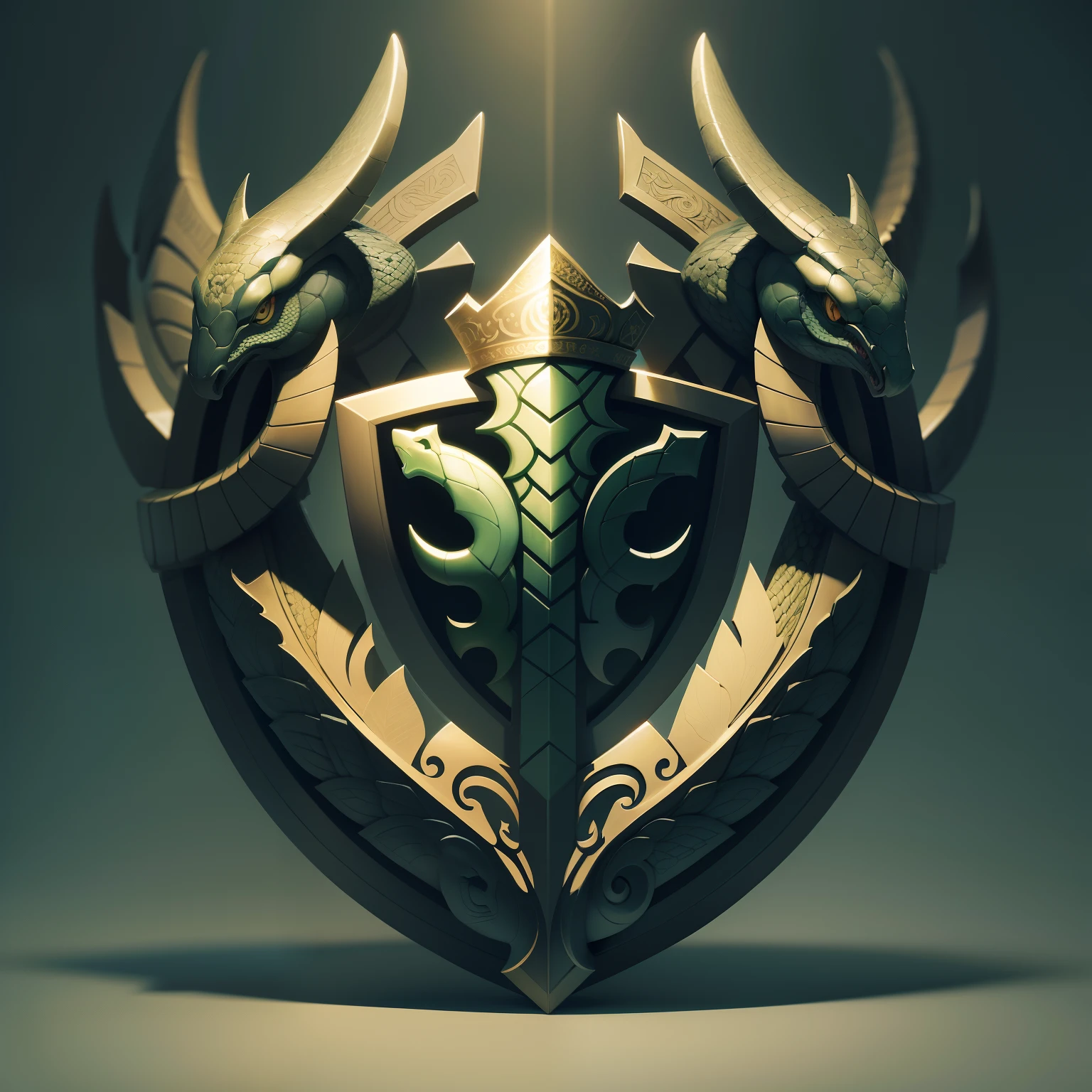 Um emblema, symbol of two snakes, duas serpentes. Cross-placement. Destaque nas serpentes cruzadas. Forma de escudo