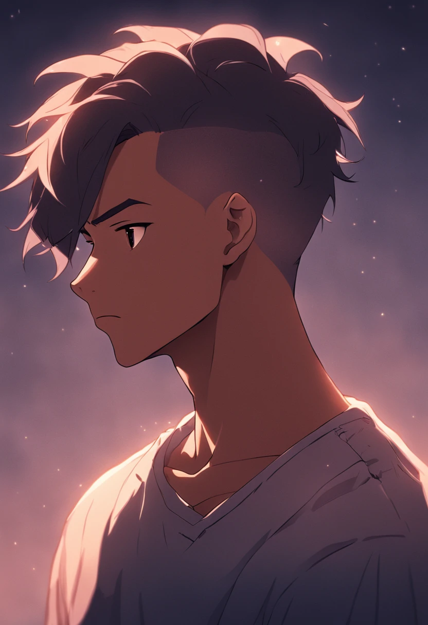 Front profile of a 23 year old Brazilian man, black, no hair, bald, handsome, sexy, happy