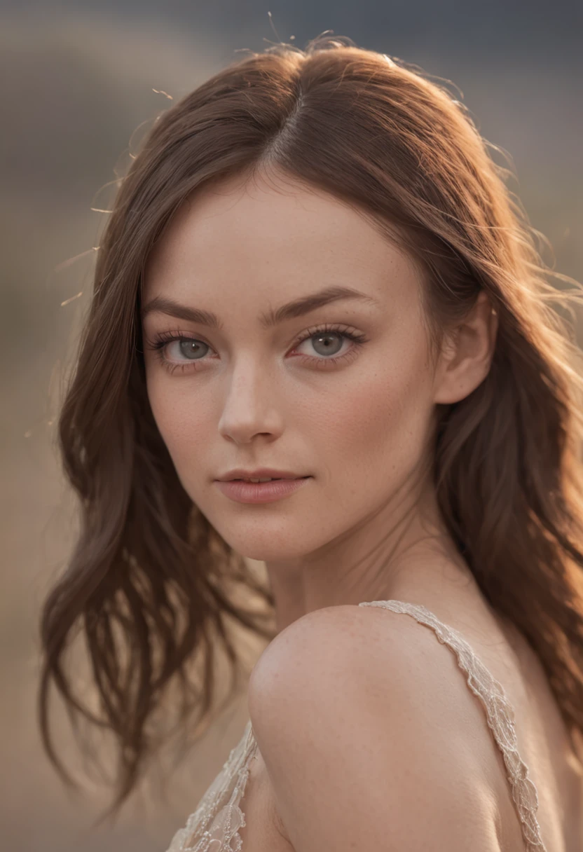 young skinny Olivia Wilde completely naked, standing facing camera with legs slightly open, ((full body shot from head to toes), photorealistic, 85mm, f1.8, portrait, hyperrealistic, super detailed, sunset lighting, high dynamic range, Detailed background, Complex and detailed face, Long eyelashes, Detailed eyes, black eyeliner, (Solo: 1.3)