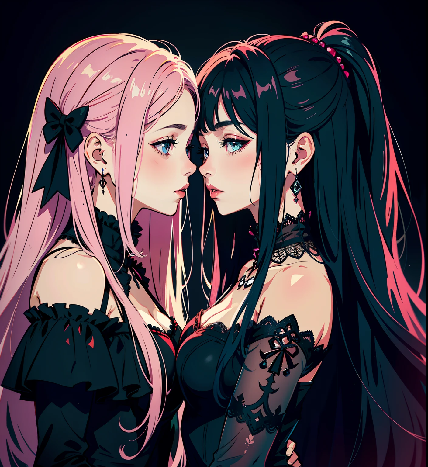 (monochrome:1.3), only eyes and lips in color, face focus, best quality, super fine, 16k, incredibly absurdres, extremely detailed, delicate and dynamic, cool and beautiful pretty woman, silver messy hair, (heterochromia, emerald green eye, purple eye), brightly colored tattoos on the neck, necklaces, chokers, earrings and accessories, glossy red lips, portrait