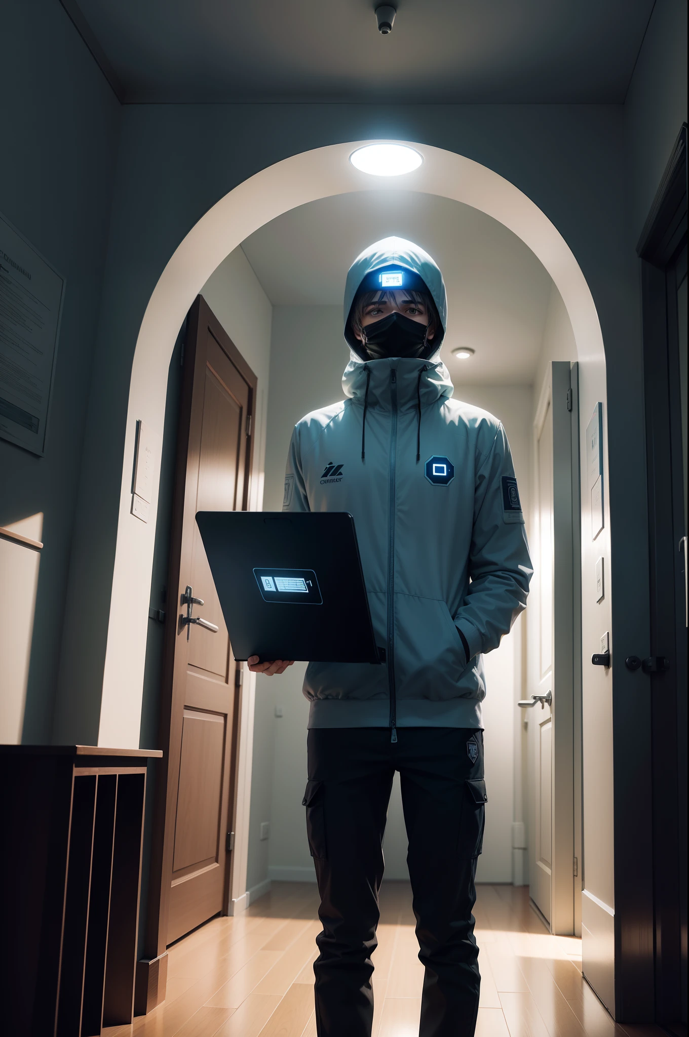 criar uma imagem, bem ambientada, com um homem, and binary codes around