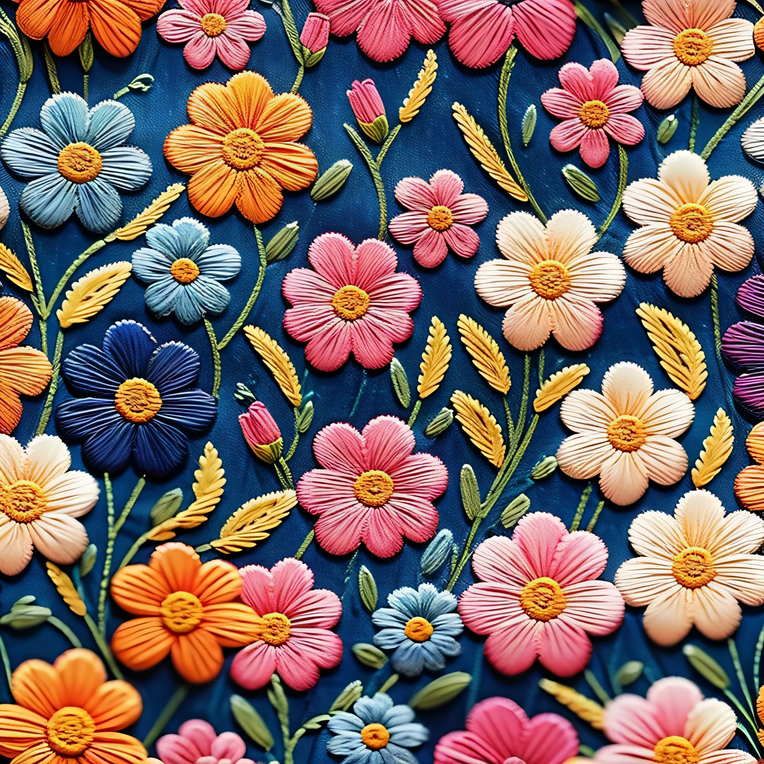 Embroidered many flowers on denim