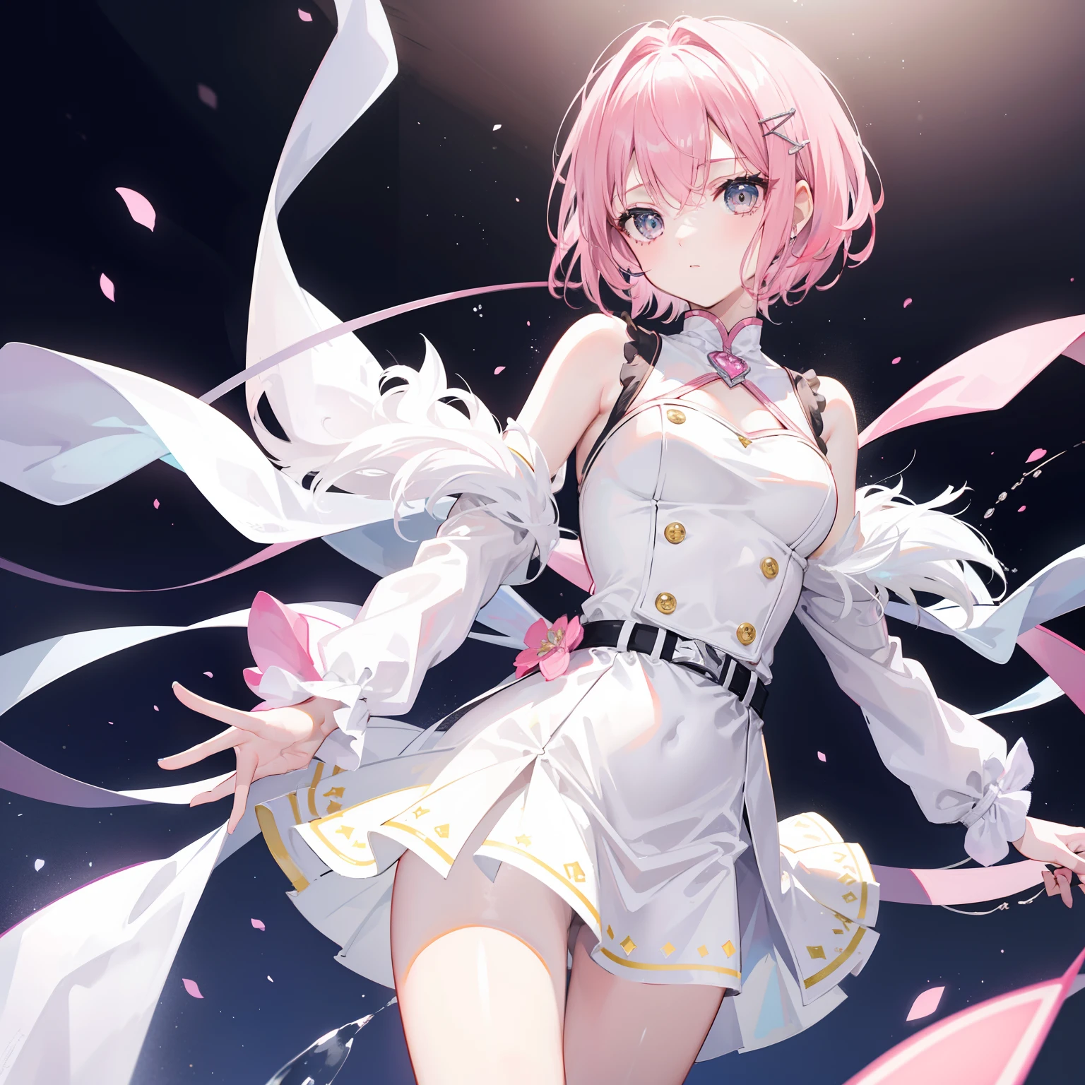 Bring an umbrella,Gorgeous designed white slip dress,Whole body diagram,one with pink hair,blue color eyes,Gorgeous headdress,Rabbit element,Angel element。
