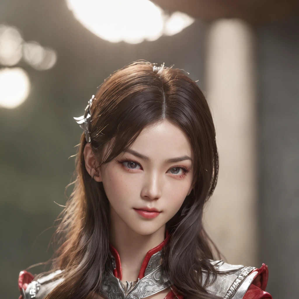 High quality, Shiny skin, ahri from league of legend, Armor, ulzang-6500-v1.1, (Masterpiece:1.4), (8K, Photorealistic, RAW photo, Best quality: 1.4), Japanese, (1girll), Beautiful face, (Realistic face:1.4), Beautiful hairstyle, Beautiful detailed eyes, (best ratio eyes:1.5), Attractive, 超高分辨率, Ultra photo realsisim, Highly detailed, Optimal ratio, (Detailed face:1.4), view the viewer, red lipsticks, (best ratio fingers:1.5), (Realistic blue eyes:1.2), ((high proportion realistic breasts, Realistic medium breasts):1.4), (Closed mouth:1.5), Slender body, (with whole body visible:1.5), Portrait, Photography, Detailed skin, Realistic, photo-realistic, Highly detailed, full length frame, High detail RAW color art, Piercing, diffused soft lighting, Shallow depth of field, Sharp focus, ultra-realistic realism, Cinematic lighting, nine tail fox, clenched fingers