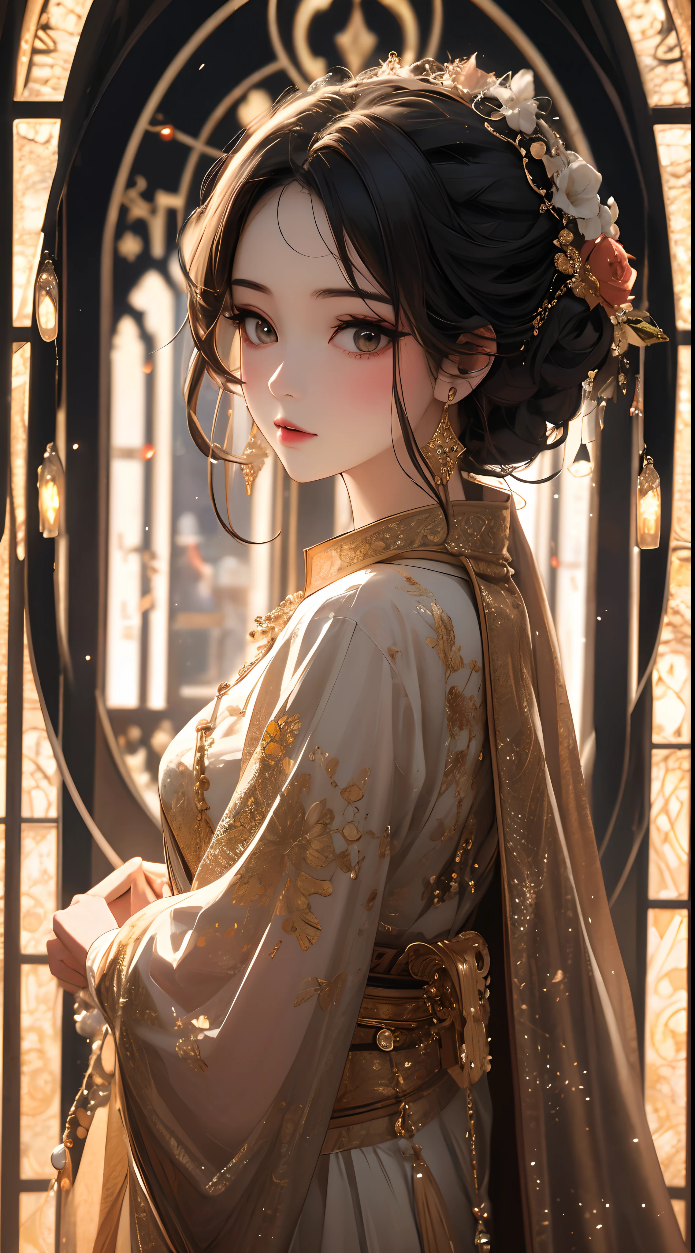 (masterpiece, Top Quality, Best quality at best, offcial art, Beautiful and aesthetic : 1.2), (1girl : 1.3), 1girl BREAK stained glass art, Colored glass, Lead Line, LIGHT TRANSMISSION BREAK VIVID COLORS, intricate design, Luminous effect, spiritual ambiance, Delicate eye expression