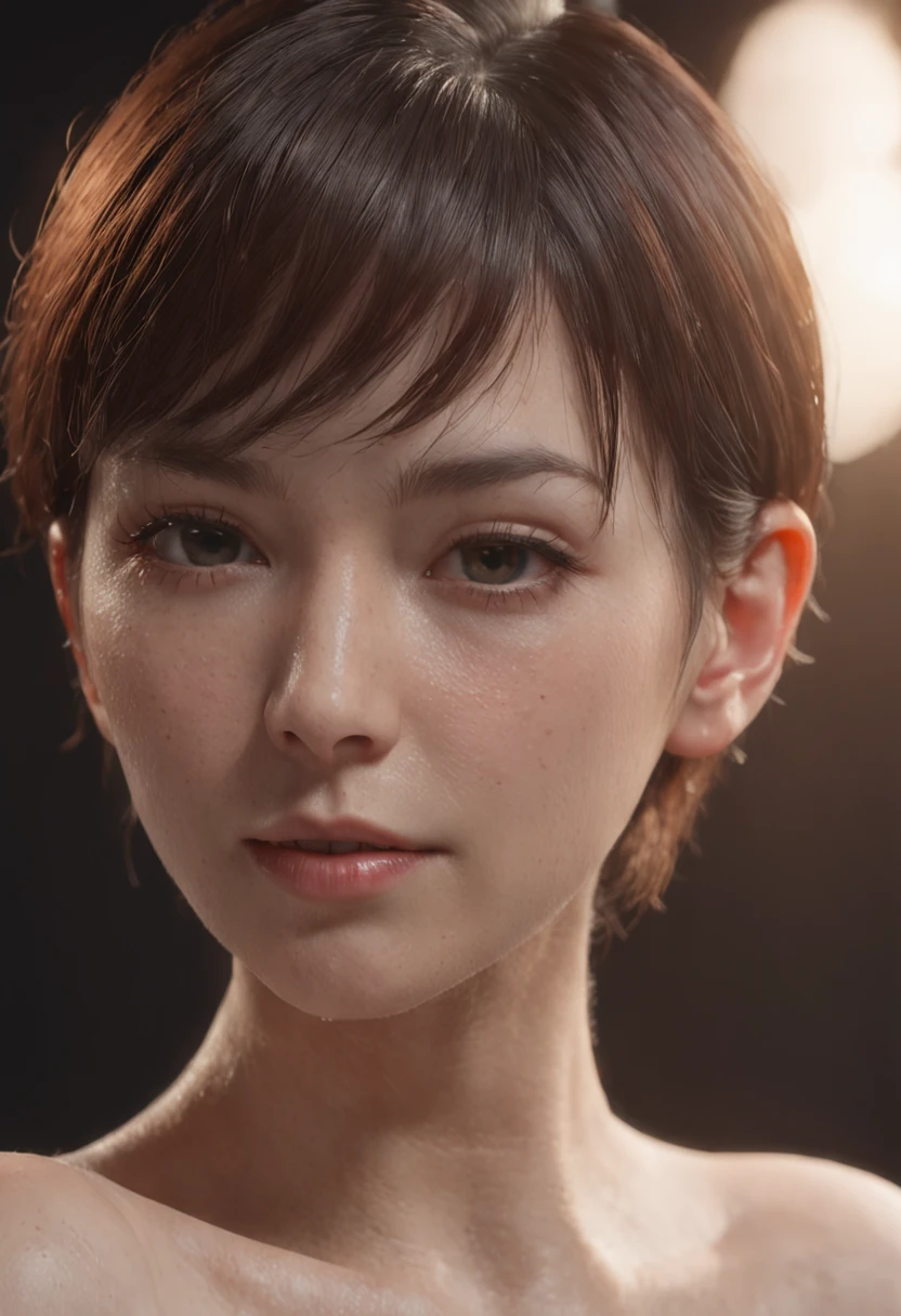 (professional 3d render:1.3) af (Realistic:1.3) most beautiful artwork photo in the world,Features soft and shiny female, (( short hair, bangs, nsfw, topless, pleated skirt, choker, oily skin, wet skin, Majestic cluttered environment)), full body 8k unity render, action shot, skin pore, very dark lighting, heavyshading, Detailed, Detailed face, (vibrant, photograph realistic, Realistic, Sharp focus, 8K) (Intricate:1.4), (Highly detailed:1.4), Digital painting, rendering by octane, art stations, concept-art, smooth, Sharp focus, illustration, Art germ, (Global illumination, Studio light, volumettic light), heavy rain, particles floating, full bodyesbian,CGSesociety,art stations,short hair, bangs, nsfw, topless, mesh outfit, choker, oily skin, wet skin, stockings ,nsfw
