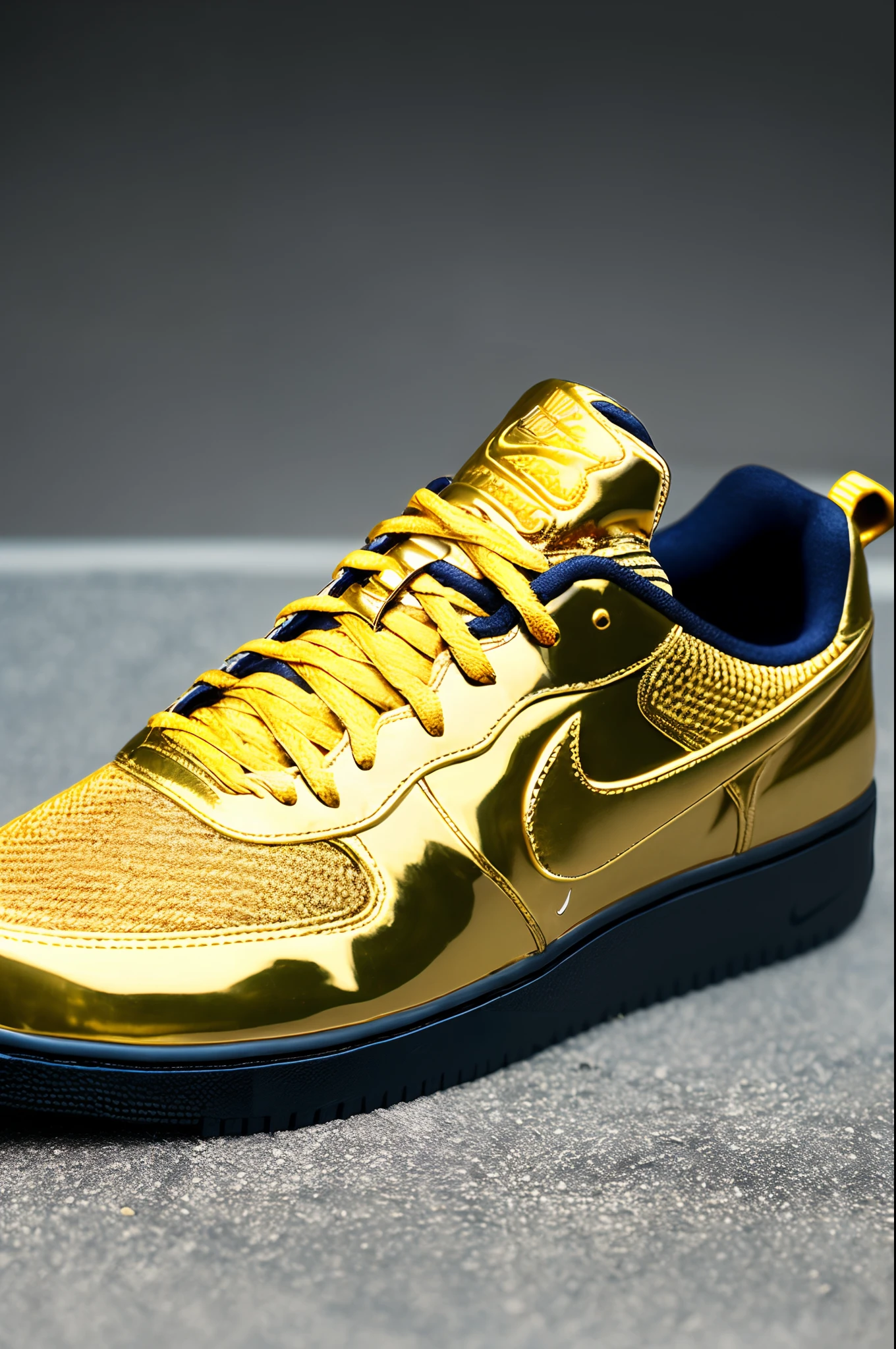 Image of a futuristic gold Nike sneaker with diamonds --auto --s2