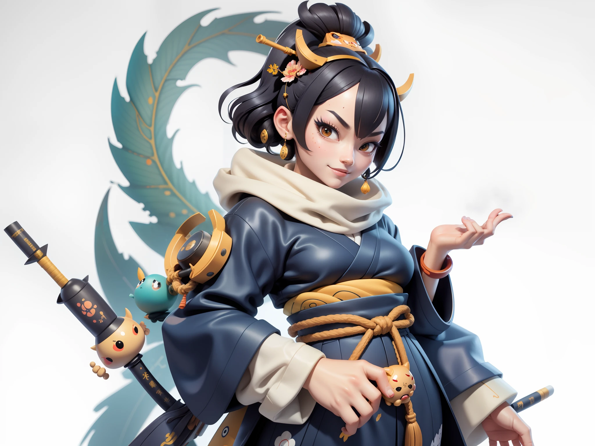 (Daisaku),(Need),(Super meticulous),(full bodyesbian:1.2),Japanese ukiyo-e girl，japanese geisha，Beautiful，Oriental dragon，Aeolian Thor，Raised sexy，爆乳，Oriental face，TV Anchor，Bust portrait illustration，Alone，In black suit，a blue tie，The face is slightly chubby，The face was clean，without a beard，Black super short hair，Black eyes，Smile confidently，3C computer sub-products，iPad， iphone，Digital painting，3D character design by Mark Clairen and Pixar and Hayao Miyazaki and Akira Toriyama，The illustration is a high-definition illustration in 4K resolution，With very detailed facial features and cartoon-style visuals。