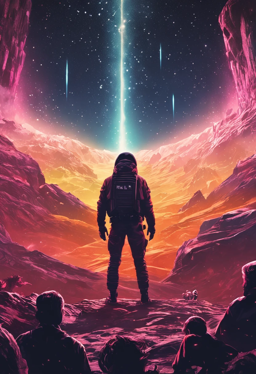 A man stands in front of a starry sky