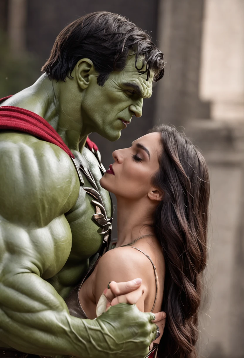 "Incredible Hulk kissing Wonder Woman"