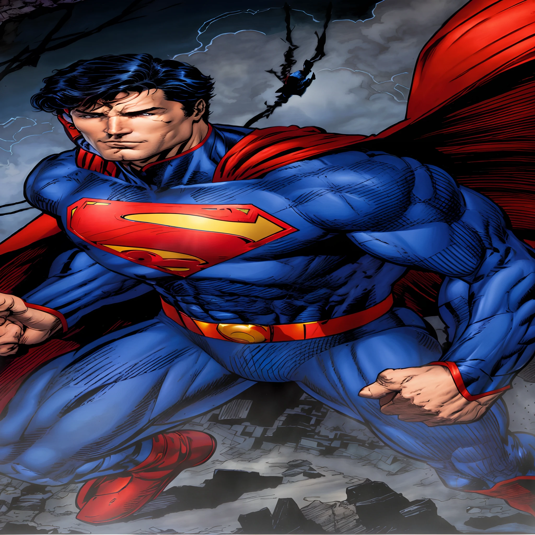 Superman is flying through the air with his cape open, inspirado em Jim Lee, Super-homem, jason fabok, pose do super-homem, Ethan van Sciver, personagem de quadrinhos, Traje do Superman, Dwayne Johnson como Superman, david finch, Gabe Newell como um Superman, Estilo da DC Comics, inspirado em Neal Adams, Superman emergindo do sol, jason fabok. Greg Grampos