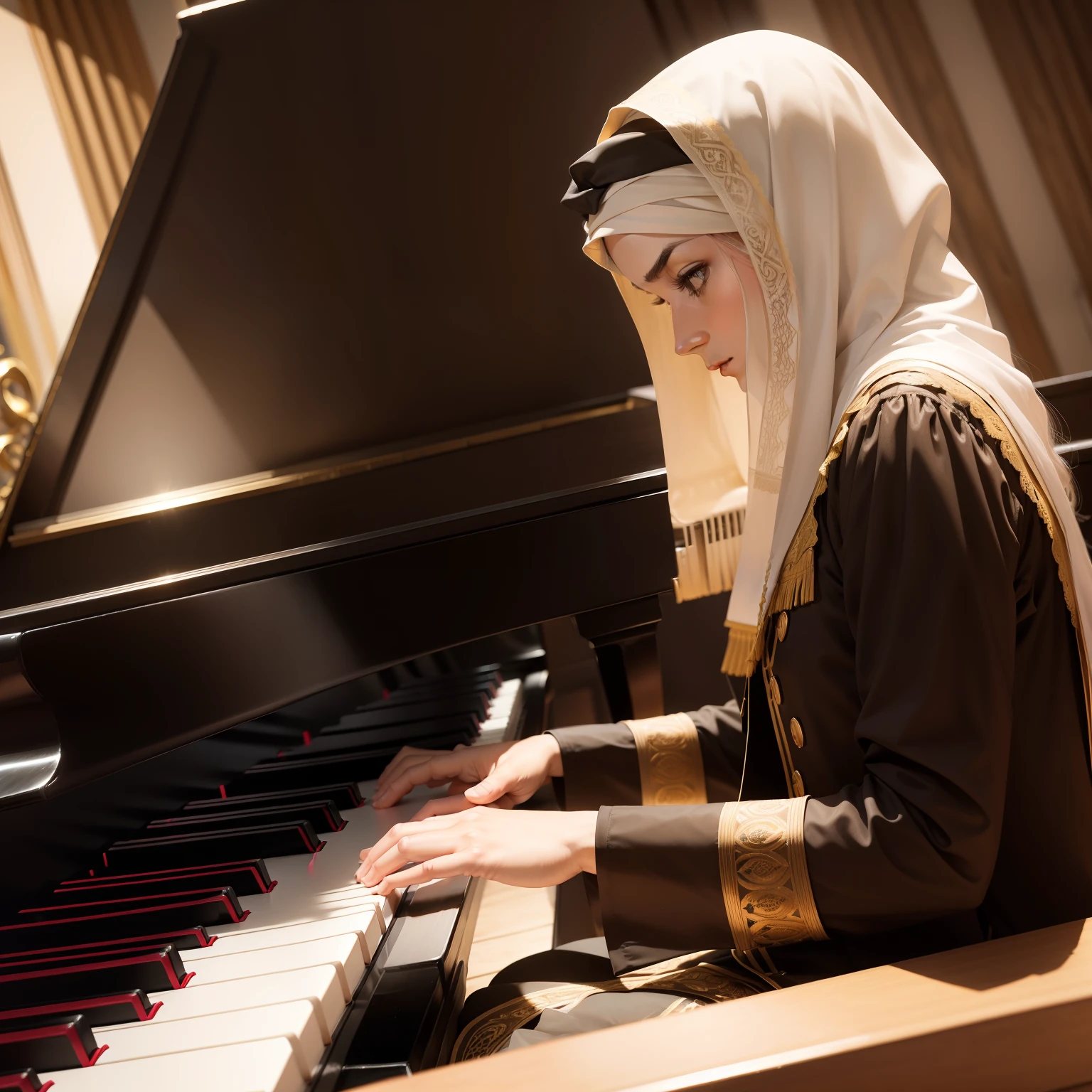 (piano de cauda:1.2),(dedos habilidosos),(pianista tocando).