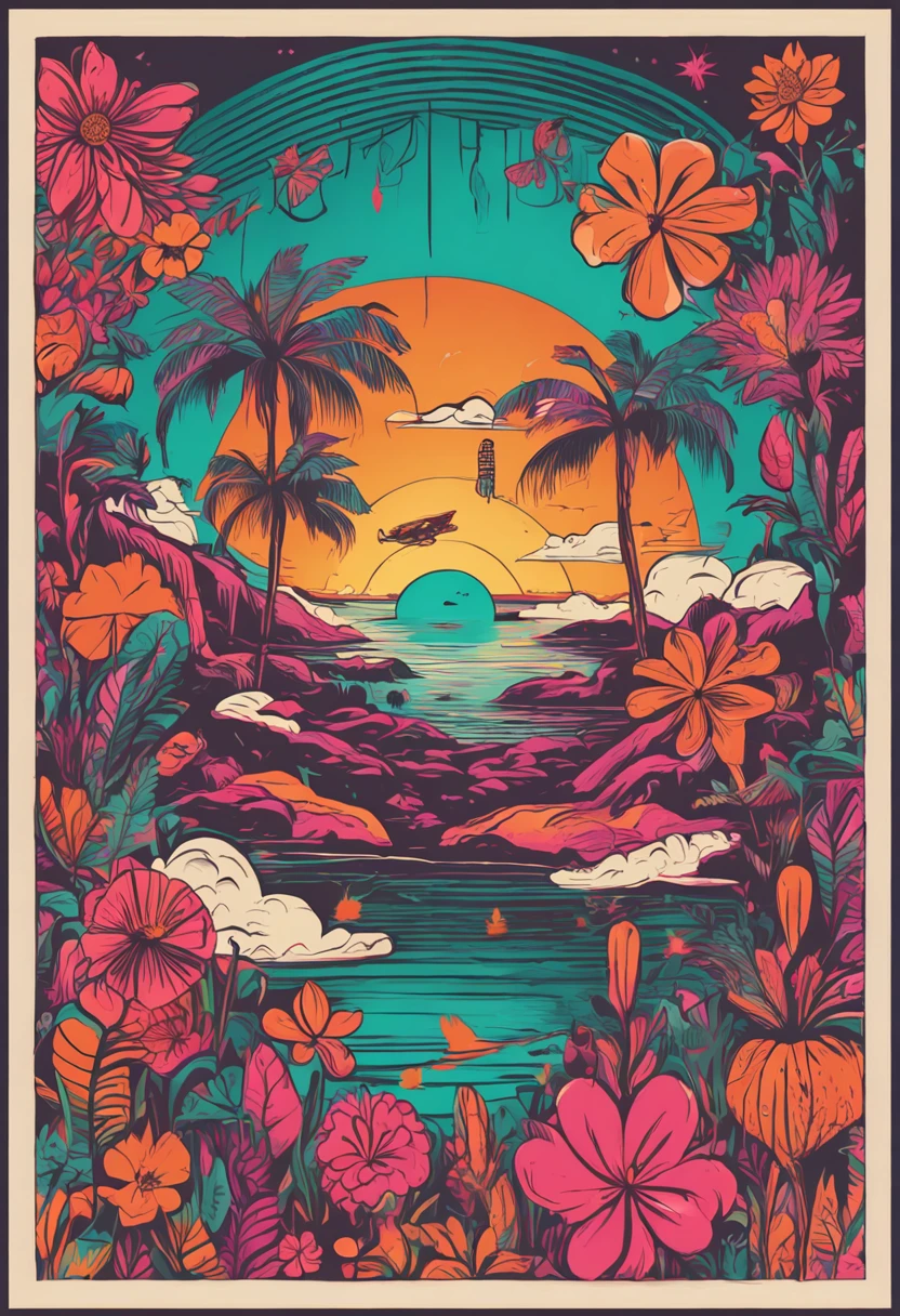 Make an illustration of psychedelic flowers