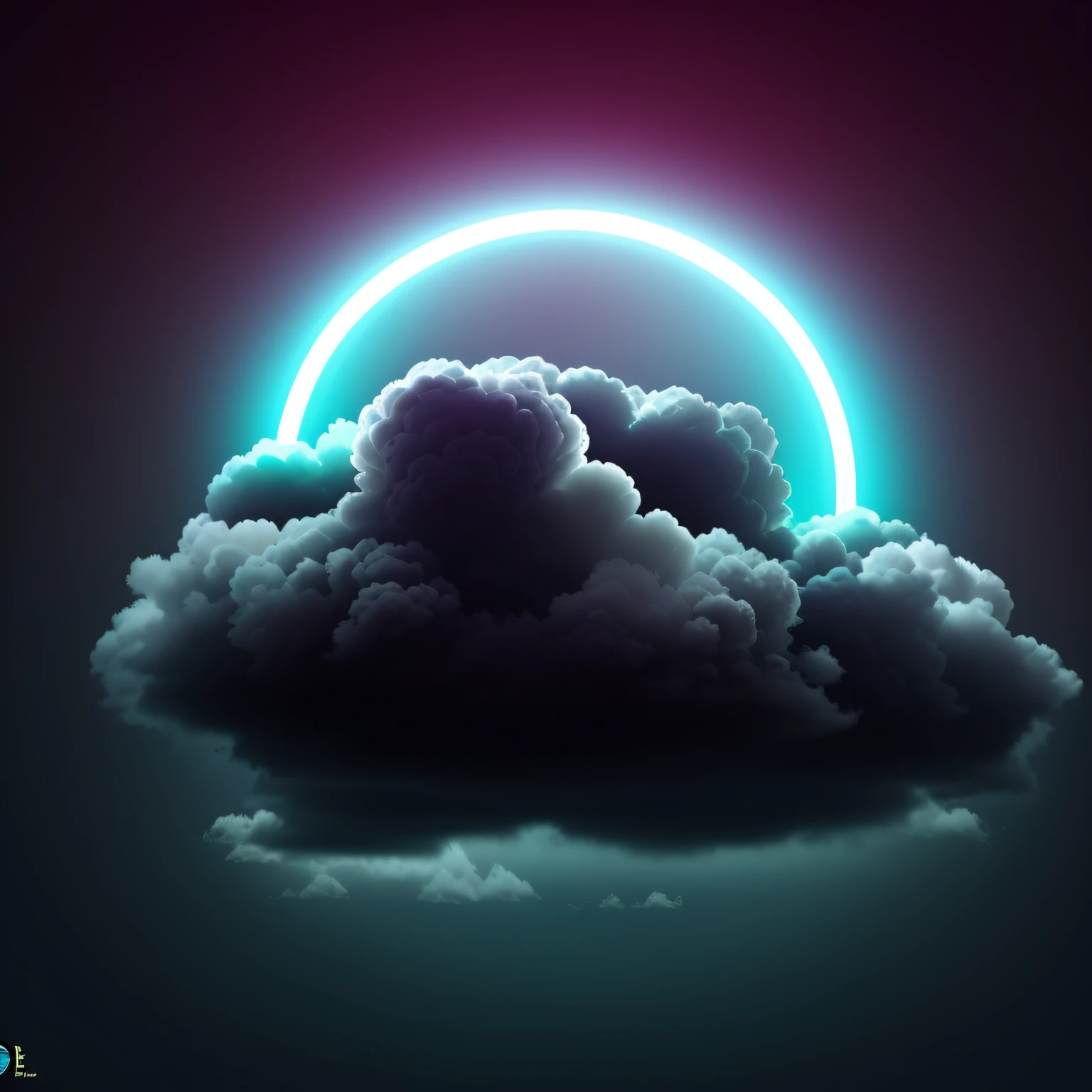 a closeup of a cloud with a neon ring in the middle, nuvens brilhantes, style hybrid mix of beeple, nuvens sinistras brilhantes, Estilo Beeple, 3 d render bipe, halo brilhante, beeple daily art, um halo brilhante, epic clouds and lighting, onda de vapor, mystical clouds, em estilo de bipe, cloud vortex
