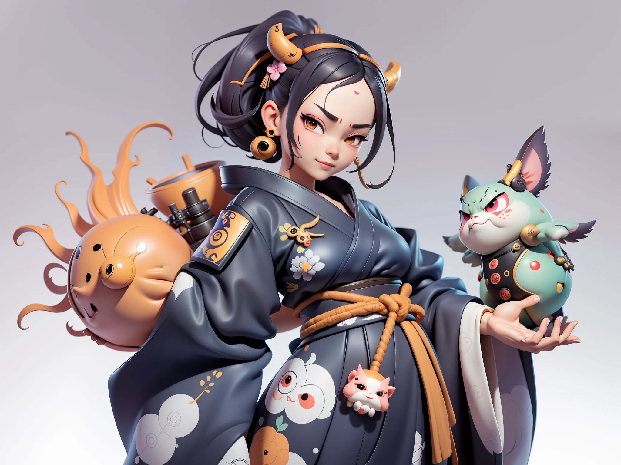 (Daisaku),(Need),(Super meticulous),(full bodyesbian:1.2),Japanese ukiyo-e girl，japanese geisha，Beautiful，Oriental dragon，Aeolian Thor，Raised sexy，爆乳，Oriental face，TV Anchor，Bust portrait illustration，Alone，In black suit，a blue tie，The face is slightly chubby，The face was clean，without a beard，Black super short hair，Black eyes，Smile confidently，3C computer sub-products，iPad， iphone，Digital painting，3D character design by Mark Clairen and Pixar and Hayao Miyazaki and Akira Toriyama，The illustration is a high-definition illustration in 4K resolution，With very detailed facial features and cartoon-style visuals。