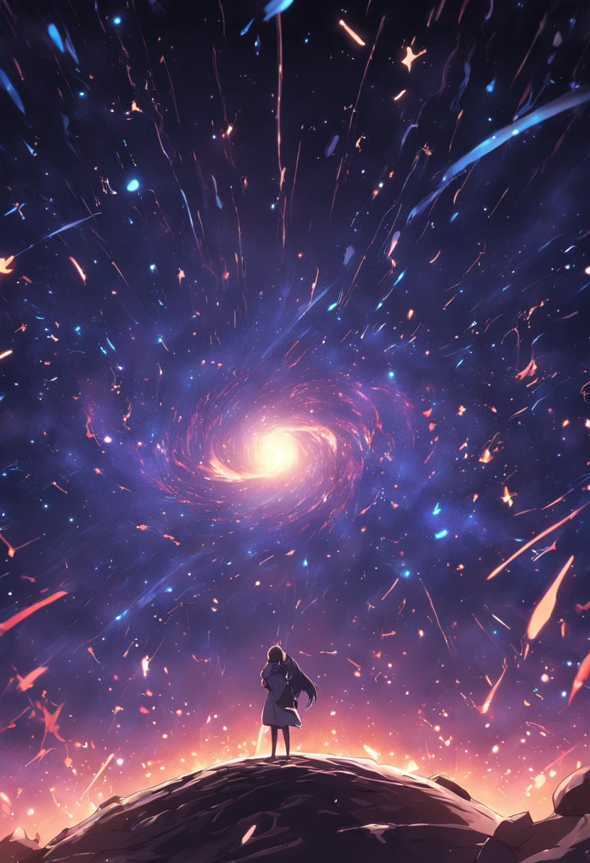 There is a starry sky with a black hole in the center, The lights hovered. 4K realists