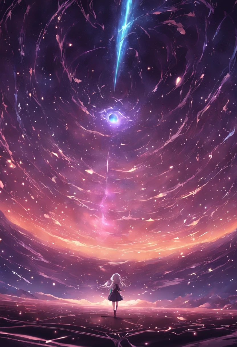 There is a starry sky with a black hole in the center, The lights hovered. 4K realists