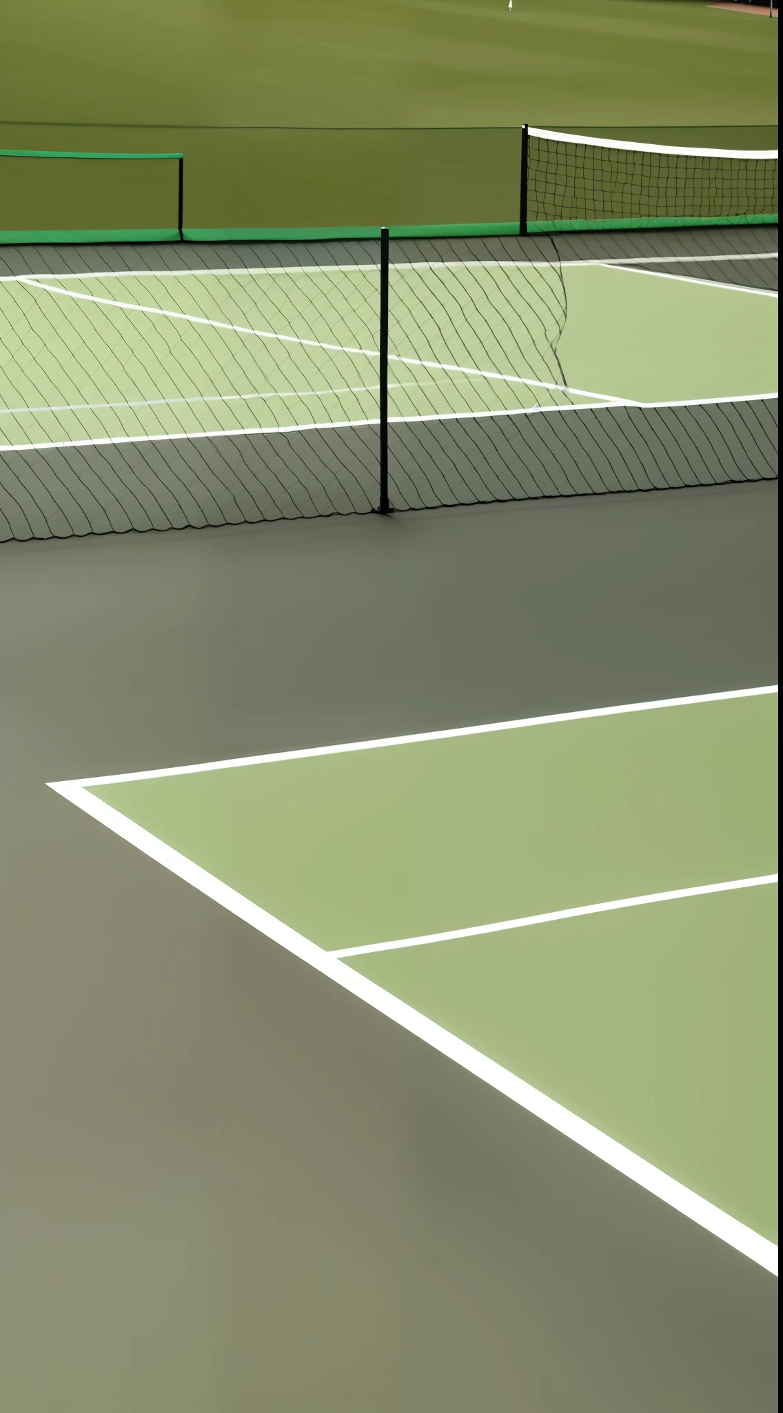 There is a man playing tennis on the court, tennis court, Aerial tennis courts, green, Bloody bloody blood on the tennis court, composite, High-angle close-up shots, wearing tennis, volley court background, You will see a black top., !! low contrast!!, Medium close-up shots, Aesthetic shots, Sharp lines, Netting, ceramic, extremely clean lines, Deep Green