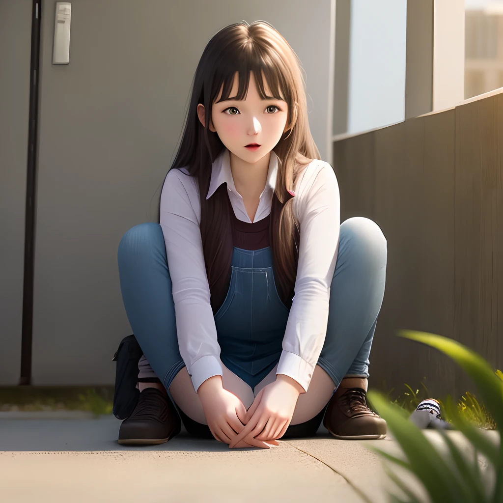 Girl sitting on the ground masturbating