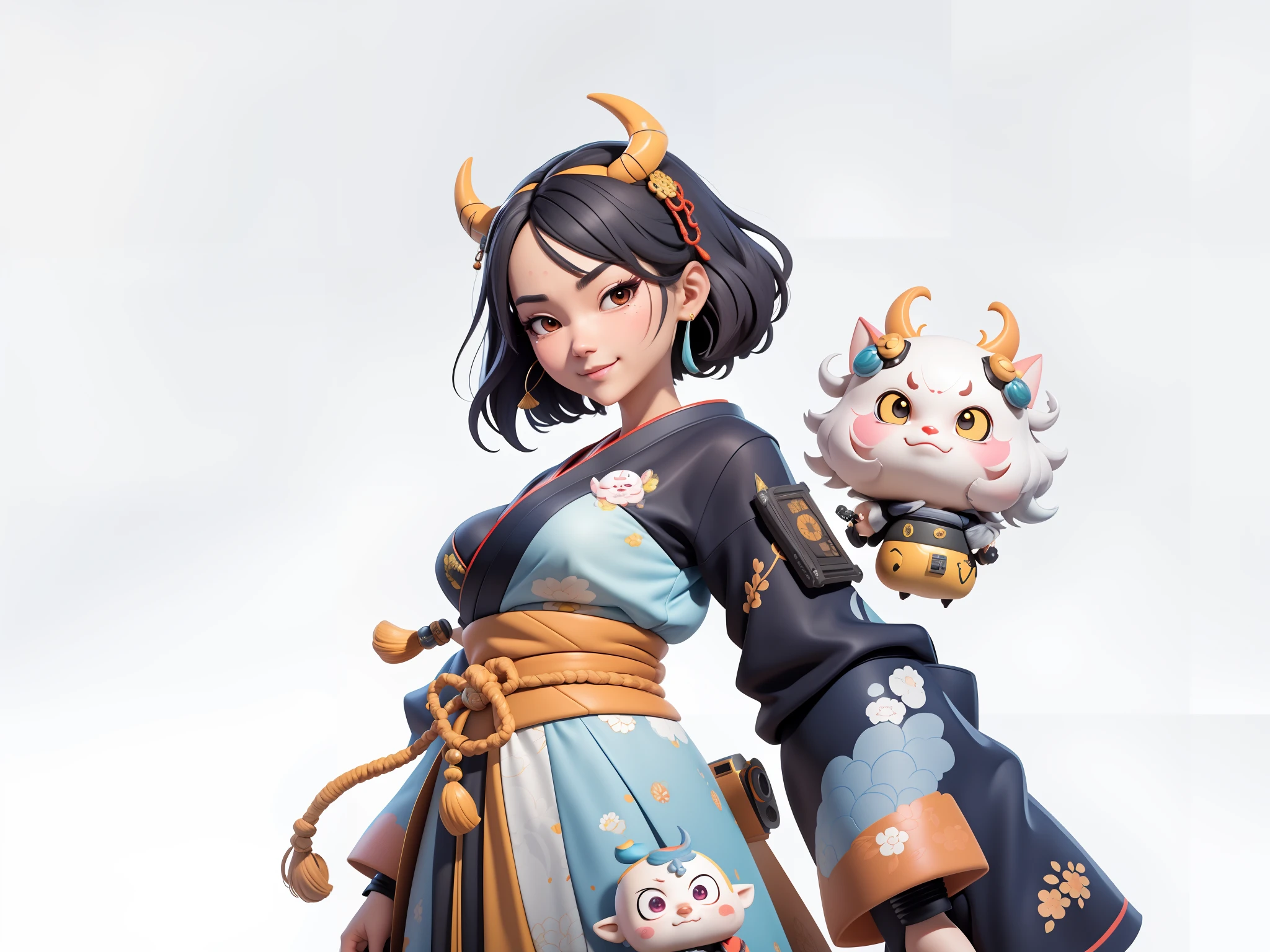(Daisaku),(Need),(Super meticulous),(full bodyesbian:1.2),Japanese ukiyo-e girl,japanese geisha,Beautiful,Oriental dragon,Aeolian Thor,Raised sexy,爆乳,Oriental face,TV Anchor,Bust portrait illustration,Alone,In black suit,a blue tie,The face is slightly chubby,The face was clean,without a beard,Black super short hair,Black eyes,Smile confidently,3C computer sub-products,iPad, iphone,Digital painting,3D character design by Mark Clairen and Pixar and Hayao Miyazaki and Akira Toriyama,The illustration is a high-definition illustration in 4K resolution,With very detailed facial features and cartoon-style visuals。