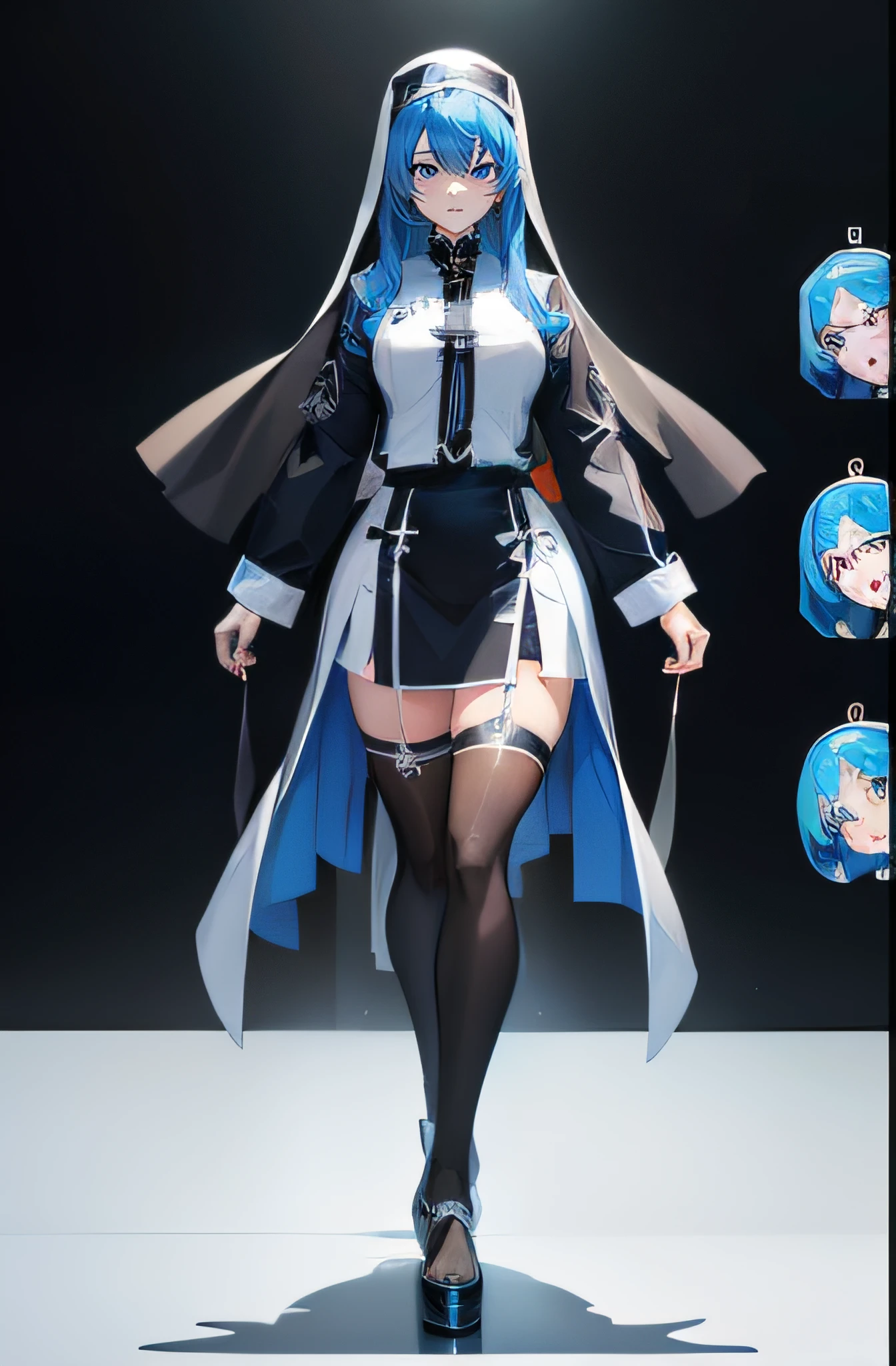 (masterpiece), anime girl with blue hair and a black and white nun outfit, black veil, long dress, no legs visible anime style 4 k, 4 k manga wallpaper, anime art wallpaper 8 k, 4k anime wallpaper, anime art wallpaper 4k, anime art wallpaper 4 k, anime wallpaper 4 k, anime wallpaper 4k, best anime 4k konachan wallpaper, digital anime art, ultra hd anime wallpaper
