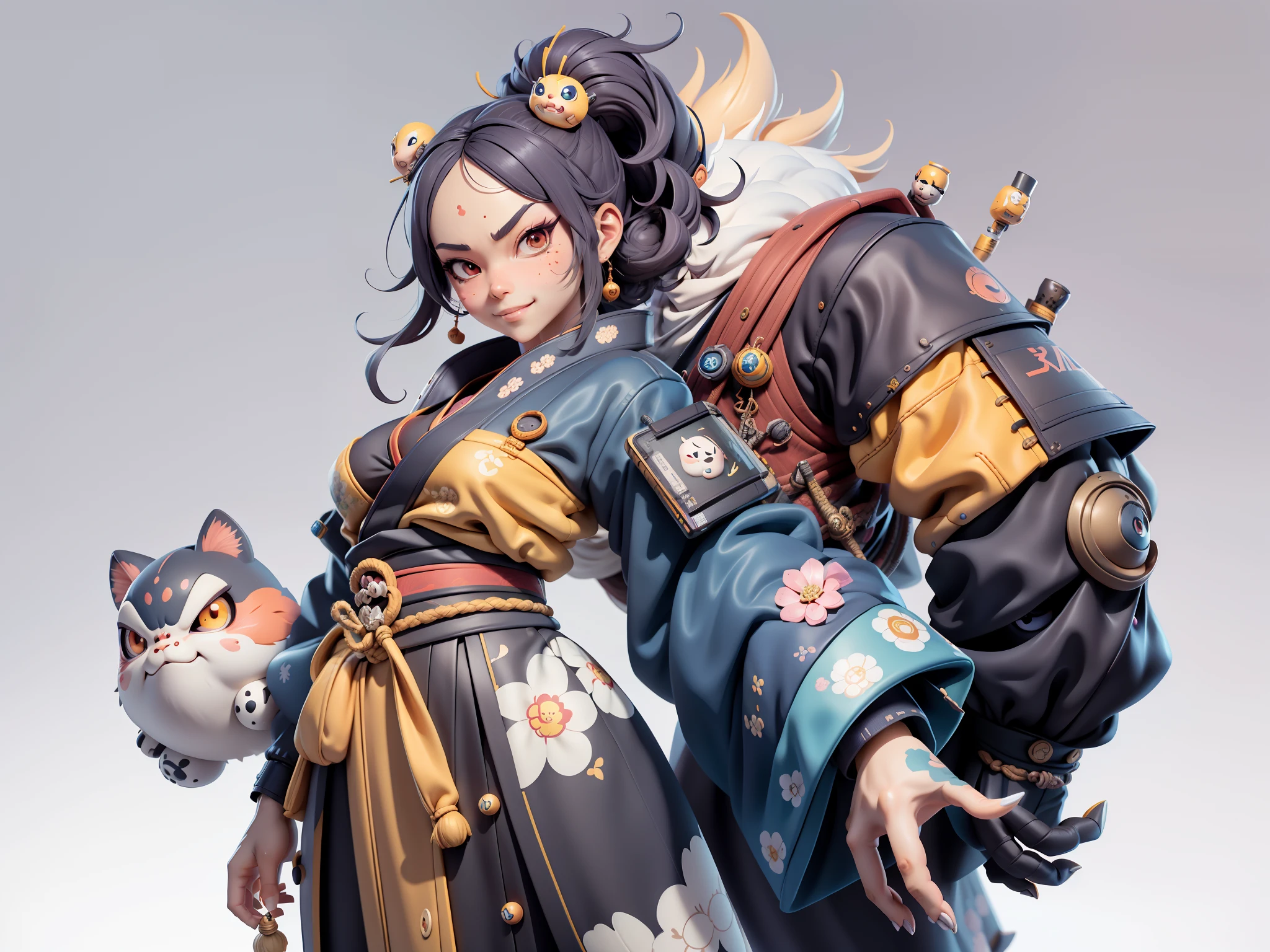 (Daisaku),(Need),(Super meticulous),(full bodyesbian:1.2),Japanese ukiyo-e girl,japanese geisha,Beautiful,Oriental dragon,Aeolian Thor,Raised sexy,爆乳,Oriental face,TV Anchor,Bust portrait illustration,Alone,In black suit,a blue tie,The face is slightly chubby,The face was clean,without a beard,Black super short hair,Black eyes,Smile confidently,3C computer sub-products,iPad, iphone,Digital painting,3D character design by Mark Clairen and Pixar and Hayao Miyazaki and Akira Toriyama,The illustration is a high-definition illustration in 4K resolution,With very detailed facial features and cartoon-style visuals。