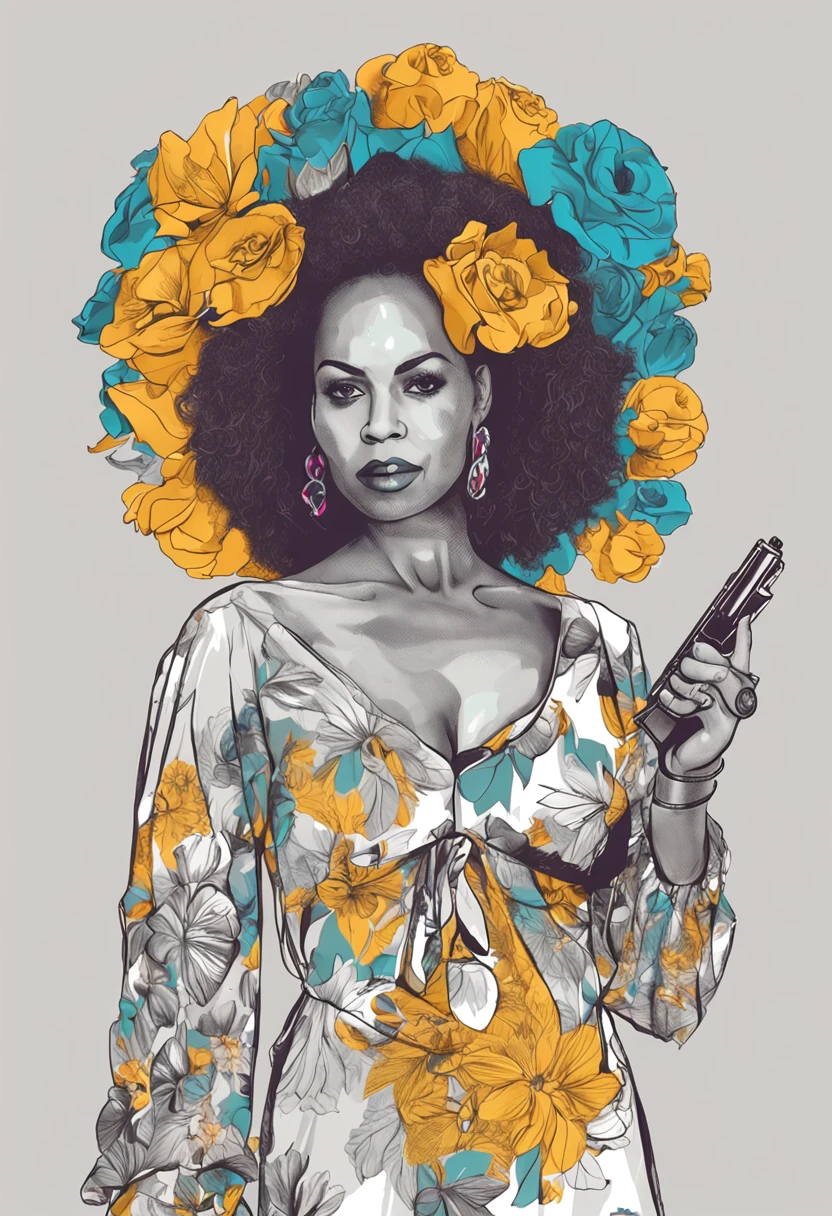 "mulher de preto com roupa colada, olhos azul, and gun in hands"