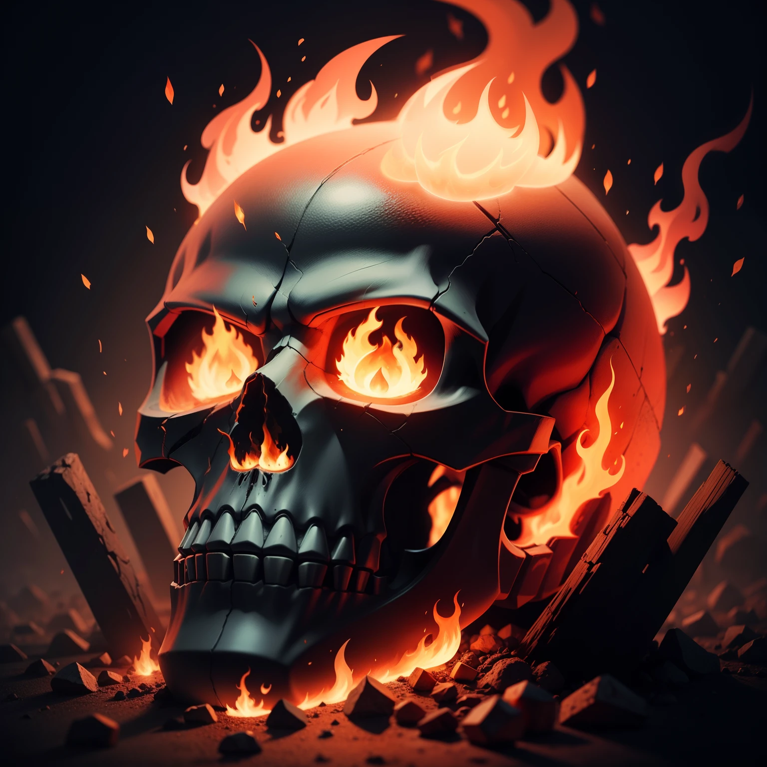 skull, fire, flaming skull, cartoon, 1:1