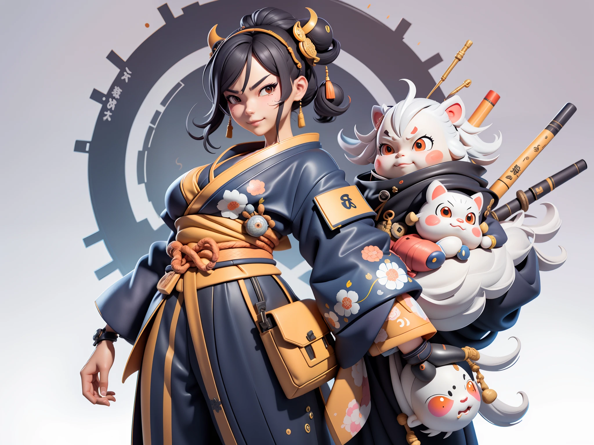 (Daisaku),(Need),(Super meticulous),(full bodyesbian:1.2),Japanese ukiyo-e girl,japanese geisha,Beautiful,Oriental dragon,Aeolian Thor,Raised sexy,爆乳,Oriental face,TV Anchor,Bust portrait illustration,Alone,In black suit,a blue tie,The face is slightly chubby,The face was clean,without a beard,Black super short hair,Black eyes,Smile confidently,3C computer sub-products,iPad, iphone,Digital painting,3D character design by Mark Clairen and Pixar and Hayao Miyazaki and Akira Toriyama,The illustration is a high-definition illustration in 4K resolution,With very detailed facial features and cartoon-style visuals。
