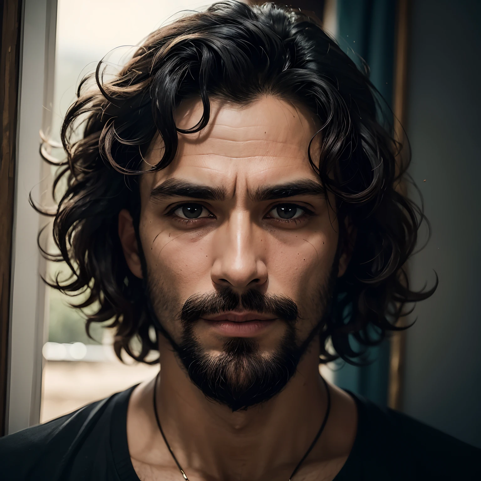 Retrato do homem sem barba, pessoas negras, symmetrical sides, Face well aligned in the camera frame, fotografia de um homem adulto sem barba, sem barba, homem ????? sem barba, studio photography, quadro completo, fechar retrato, fotografia colorida, modelo masculino, Homem africano americano sem barba, 40 anos, (textura da pele), skin pores, profundidade de campo rasa, sharp eye focus, curly hair