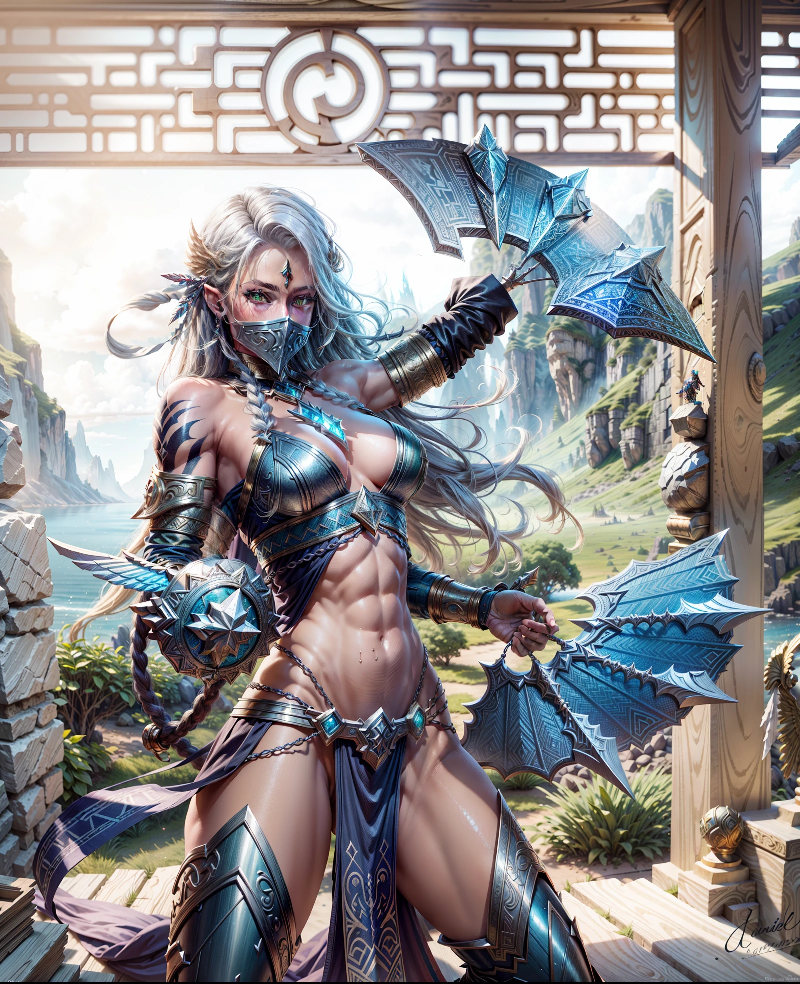 Asgard,valkyrie,Senhora Cavaleiro,Anatomia correta,epic fantasy digital art,tmasterpiece,8k,high-definition resolution,desenho detalhado,Qulidade Superior,, Epic composition, músculous body