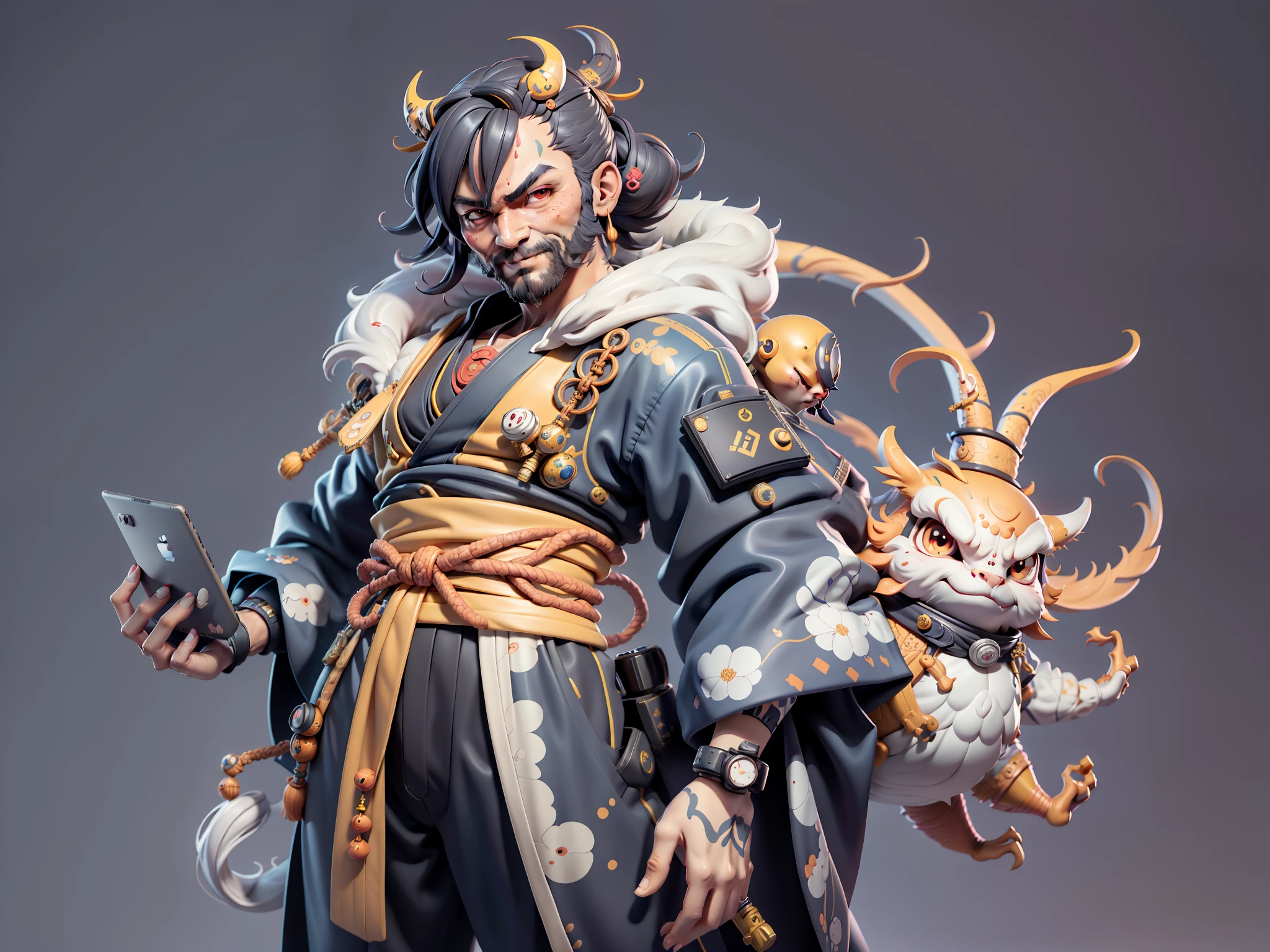 (Daisaku),(Need),(Super meticulous),(full bodyesbian:1.2),Japanese ukiyo-e girl,japanese geisha,Beautiful,Oriental dragon,Aeolian Thor,Raised sexy,爆乳,Oriental face,TV Anchor,Bust portrait illustration,Alone,In black suit,a blue tie,The face is slightly chubby,The face was clean,without a beard,Black super short hair,Black eyes,Smile confidently,3C computer sub-products,iPad, iphone,Digital painting,3D character design by Mark Clairen and Pixar and Hayao Miyazaki and Akira Toriyama,The illustration is a high-definition illustration in 4K resolution,With very detailed facial features and cartoon-style visuals。