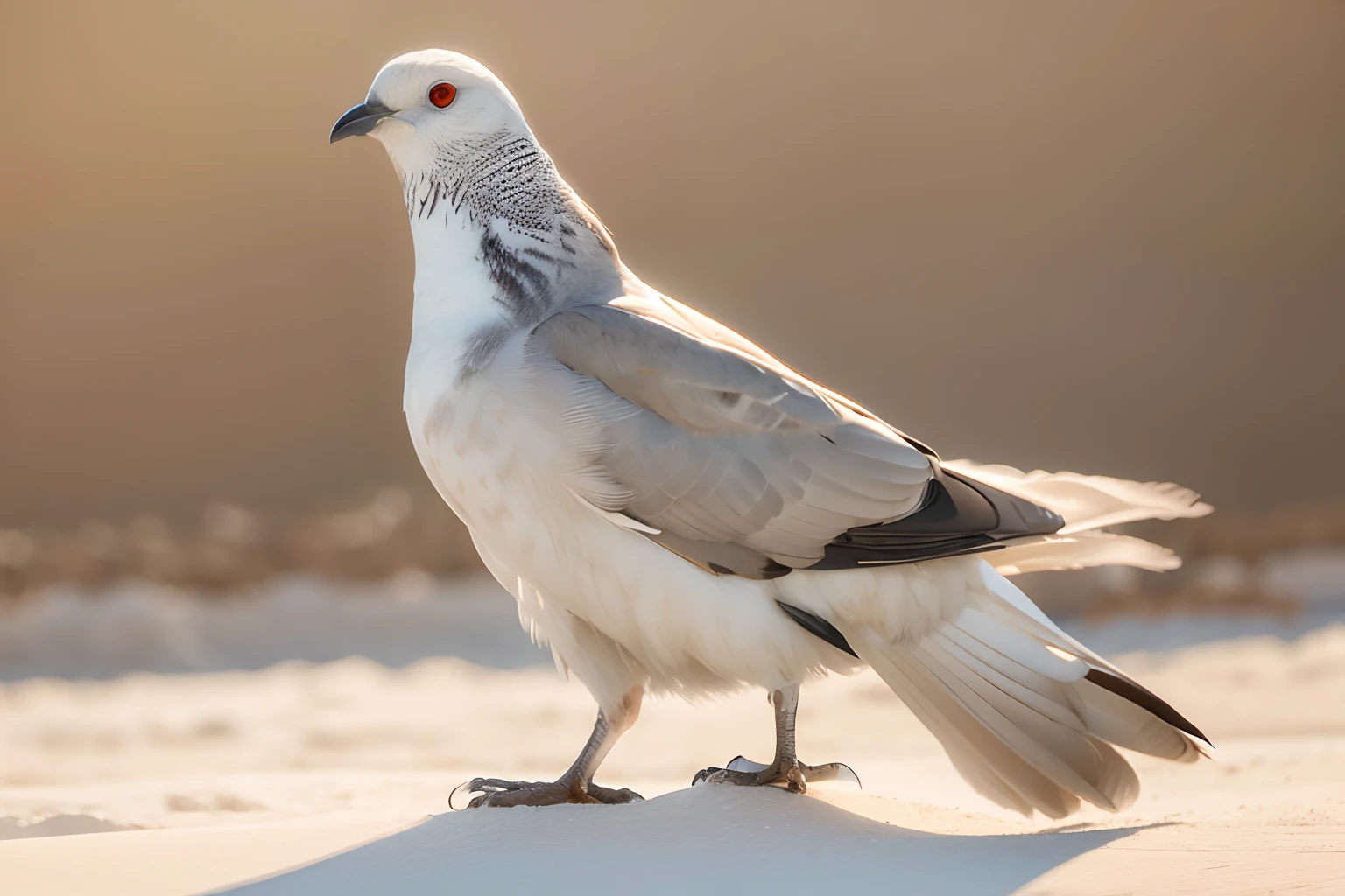 Araffe standing on a white surface with a white background, POMBO, ophanim has bird wings, onde, por Paul Bird, jovem do sexo masculino, an afghan male type, Female Appearance, Directed by: Peter de Sève, olhando para a direita, young female, Pombas, Looking towards the camera, is looking at a bird, looking threatening