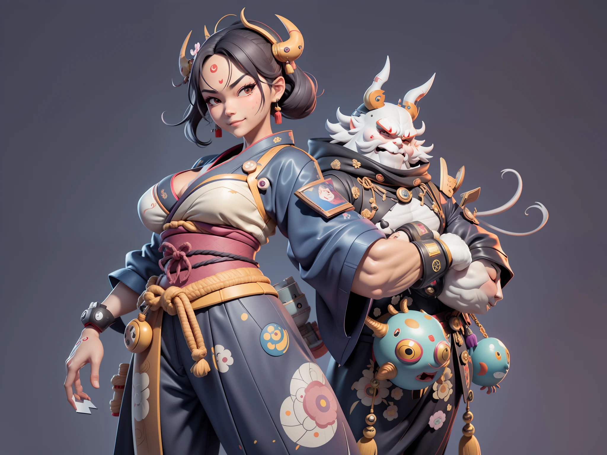 (Daisaku),(Need),(Super meticulous),(full bodyesbian:1.2),Japanese ukiyo-e girl,japanese geisha,Beautiful,Oriental dragon,Aeolian Thor,Raised sexy,爆乳,Oriental face,TV Anchor,Bust portrait illustration,Alone,In black suit,a blue tie,The face is slightly chubby,The face was clean,without a beard,Black super short hair,Black eyes,Smile confidently,3C computer sub-products,iPad, iphone,Digital painting,3D character design by Mark Clairen and Pixar and Hayao Miyazaki and Akira Toriyama,The illustration is a high-definition illustration in 4K resolution,With very detailed facial features and cartoon-style visuals。