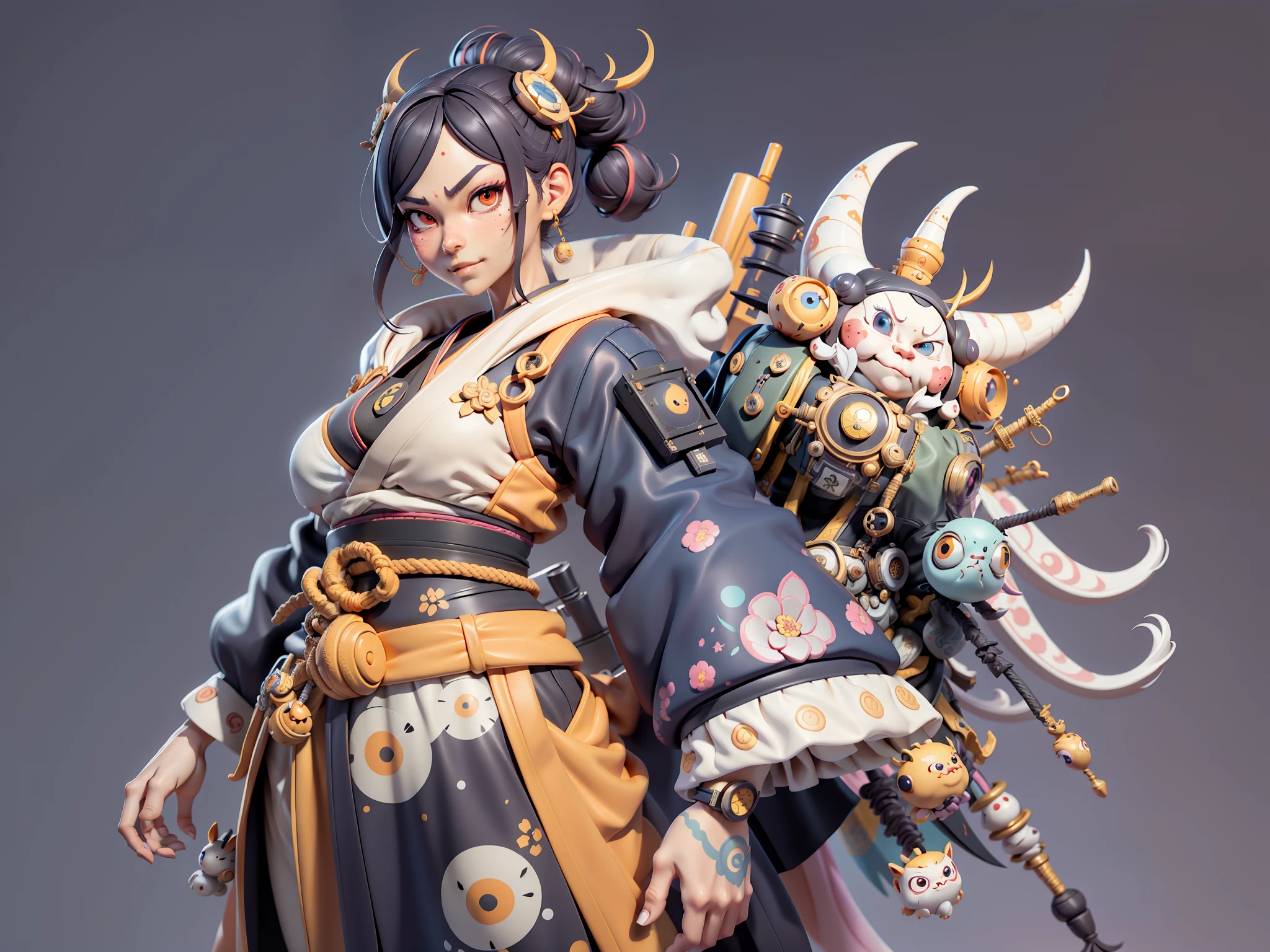 (Daisaku),(Need),(Super meticulous),(full bodyesbian:1.2),Japanese ukiyo-e girl，japanese geisha，Beautiful，Oriental dragon，Aeolian Thor，Raised sexy，爆乳，Oriental face，TV Anchor，Bust portrait illustration，Alone，In black suit，a blue tie，The face is slightly chubby，The face was clean，without a beard，Black super short hair，Black eyes，Smile confidently，3C computer sub-products，iPad， iphone，Digital painting，3D character design by Mark Clairen and Pixar and Hayao Miyazaki and Akira Toriyama，The illustration is a high-definition illustration in 4K resolution，With very detailed facial features and cartoon-style visuals。