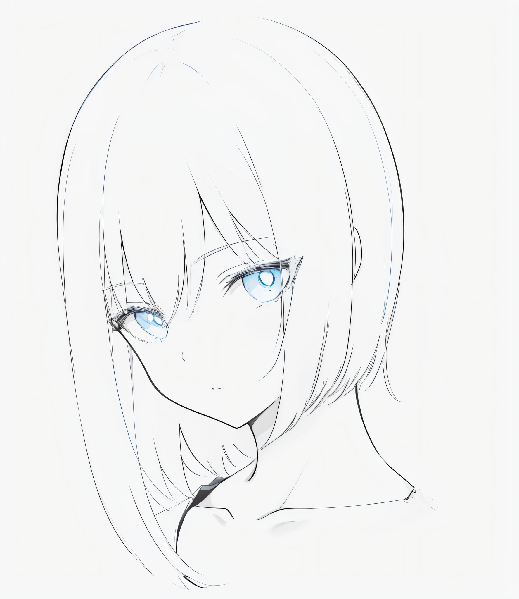 Drawing of a girl with short hair, clean anime outlines, no shade, flat anime style shading, thick line art, Simple lines of art, Line sketch!!, anime shading), thick lineart, anime sketch, Line sketch, anime shading, clean lineart, perfect lineart, thick black lineart, simple shading, Line art!!, linear art,a sailor suit,Slightly exposed collarbone,Soft gaze,Black collar,Slim line high neck,rimless eyewears,Black color hair,blue color eyes