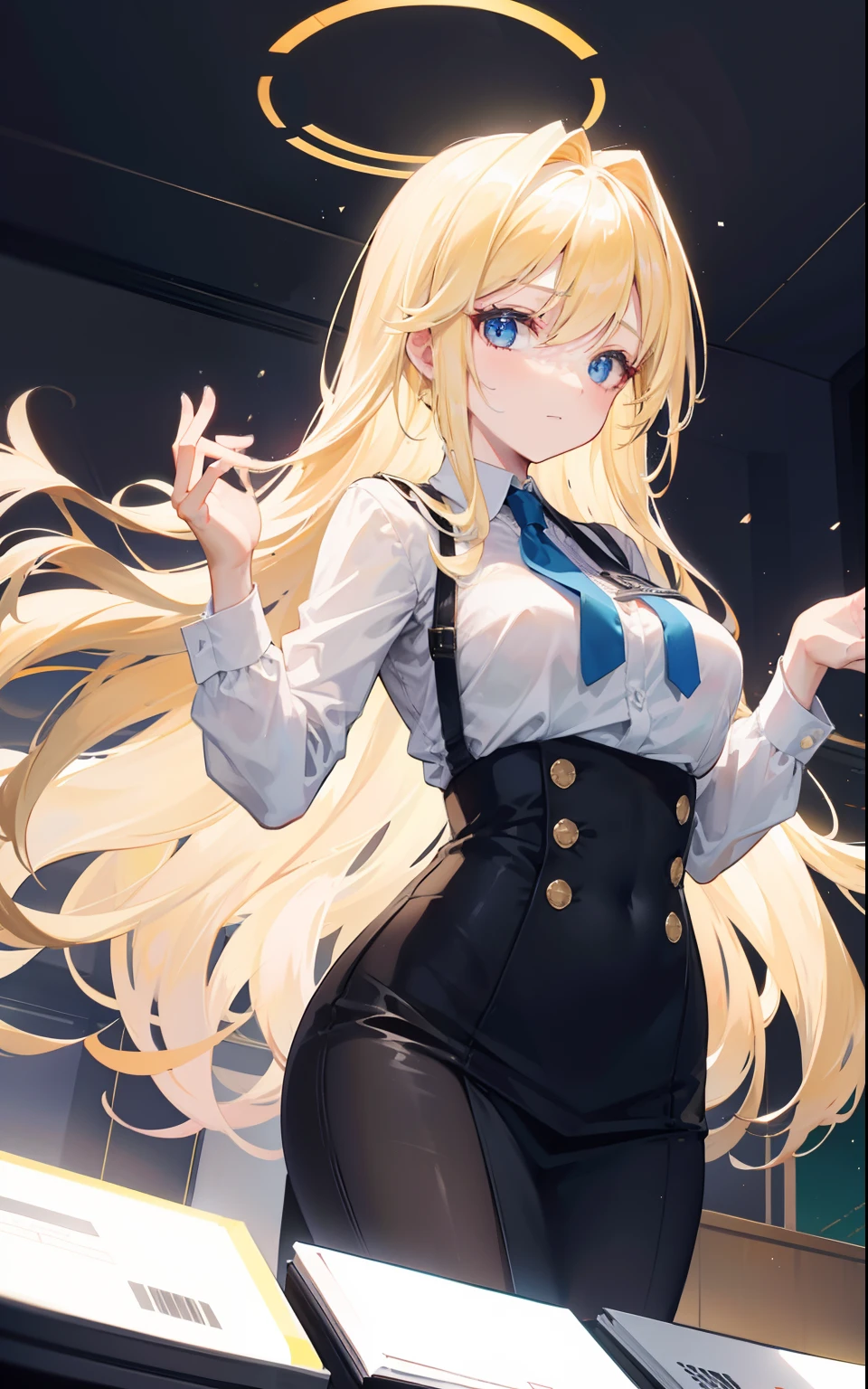 Blonde is a beautiful girl with long hair in the workplace elite,Ability to manipulate time