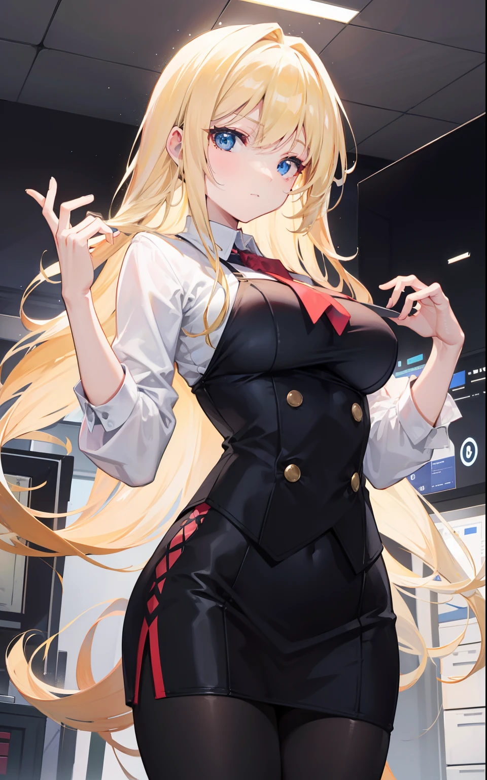 Blonde is a beautiful girl with long hair in the workplace elite,Ability to manipulate time