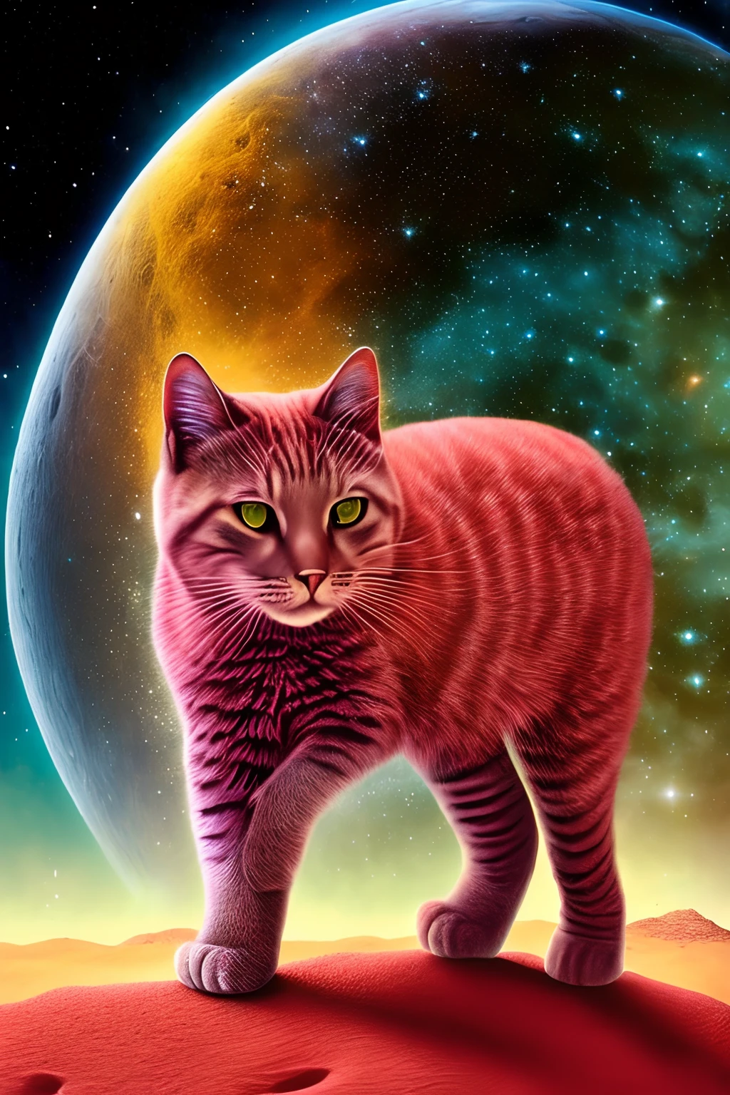 Jubbslineart_v2, Um gato em frente a lua gigante, cosmic space