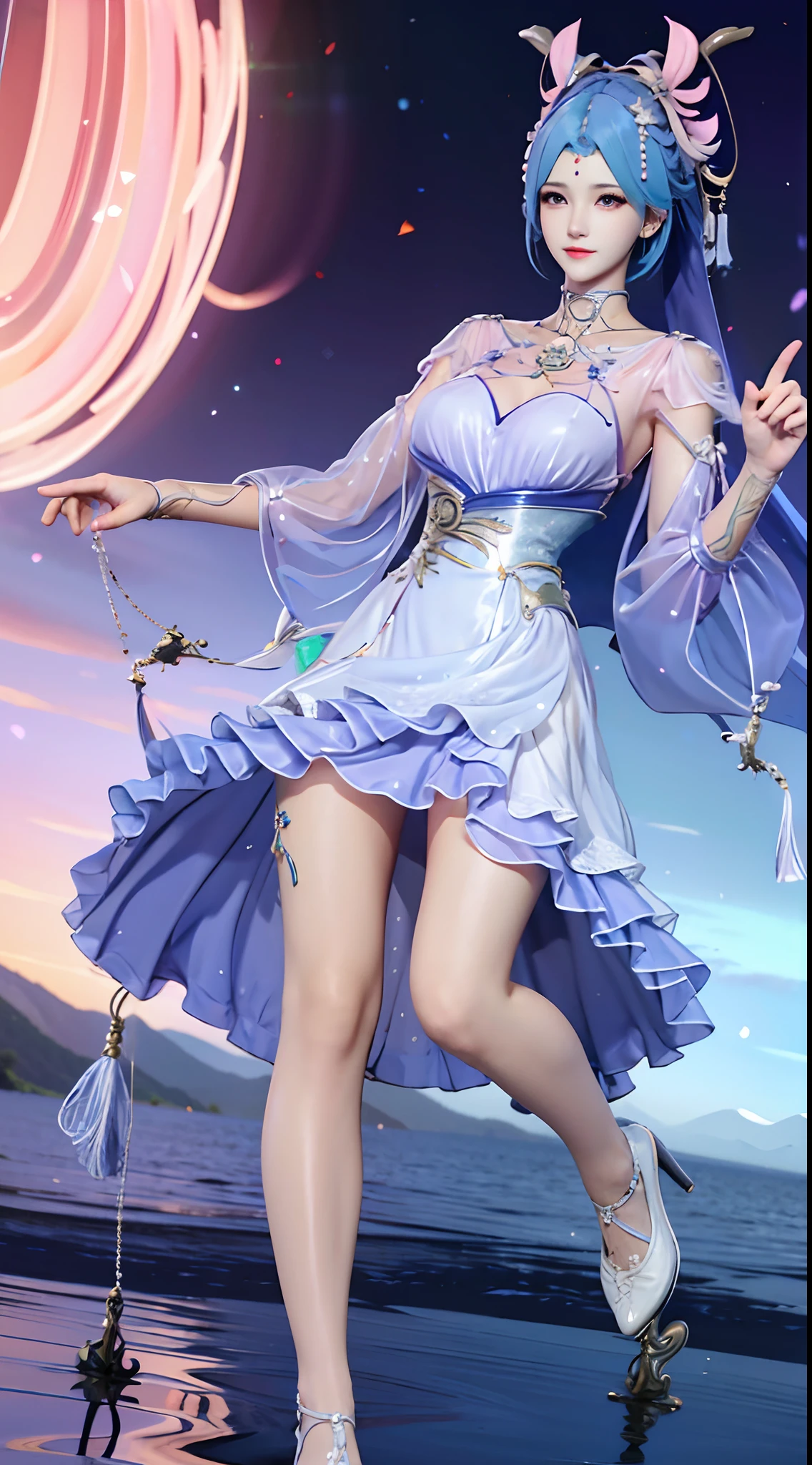 White hair　a short bob　Beautiful breasts　qipao dress