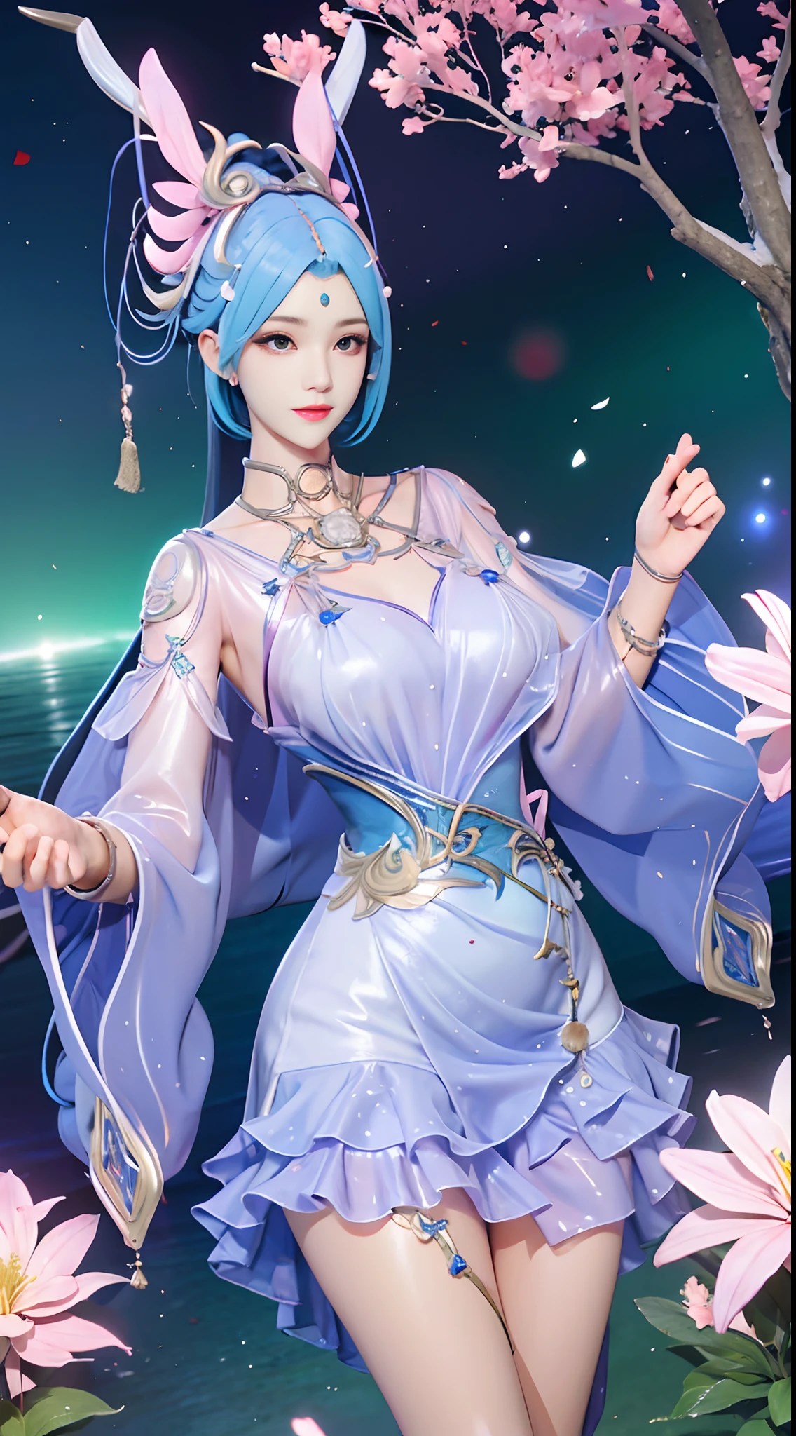 White hair　a short bob　Beautiful breasts　qipao dress