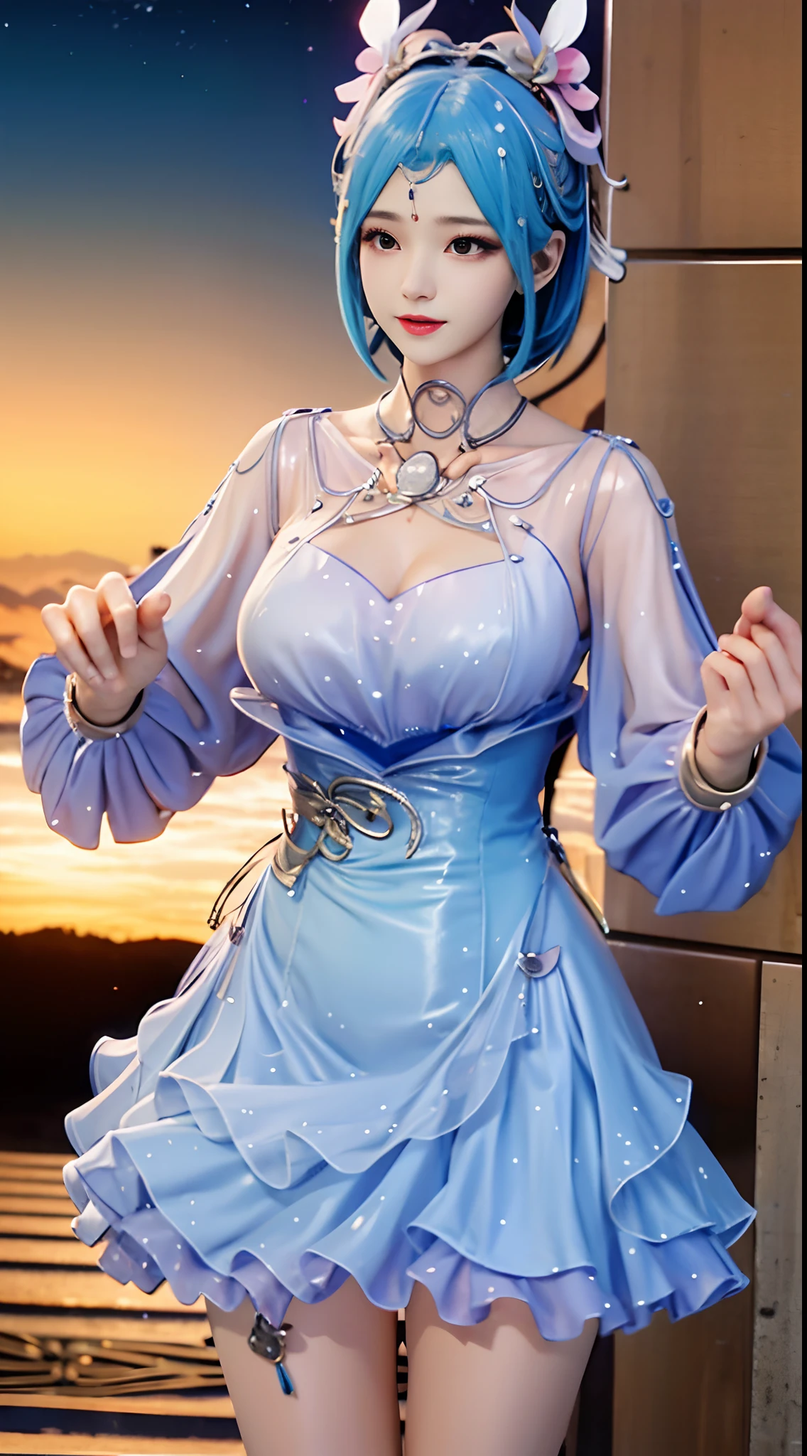 White hair a short bob Beautiful breasts qipao dress
