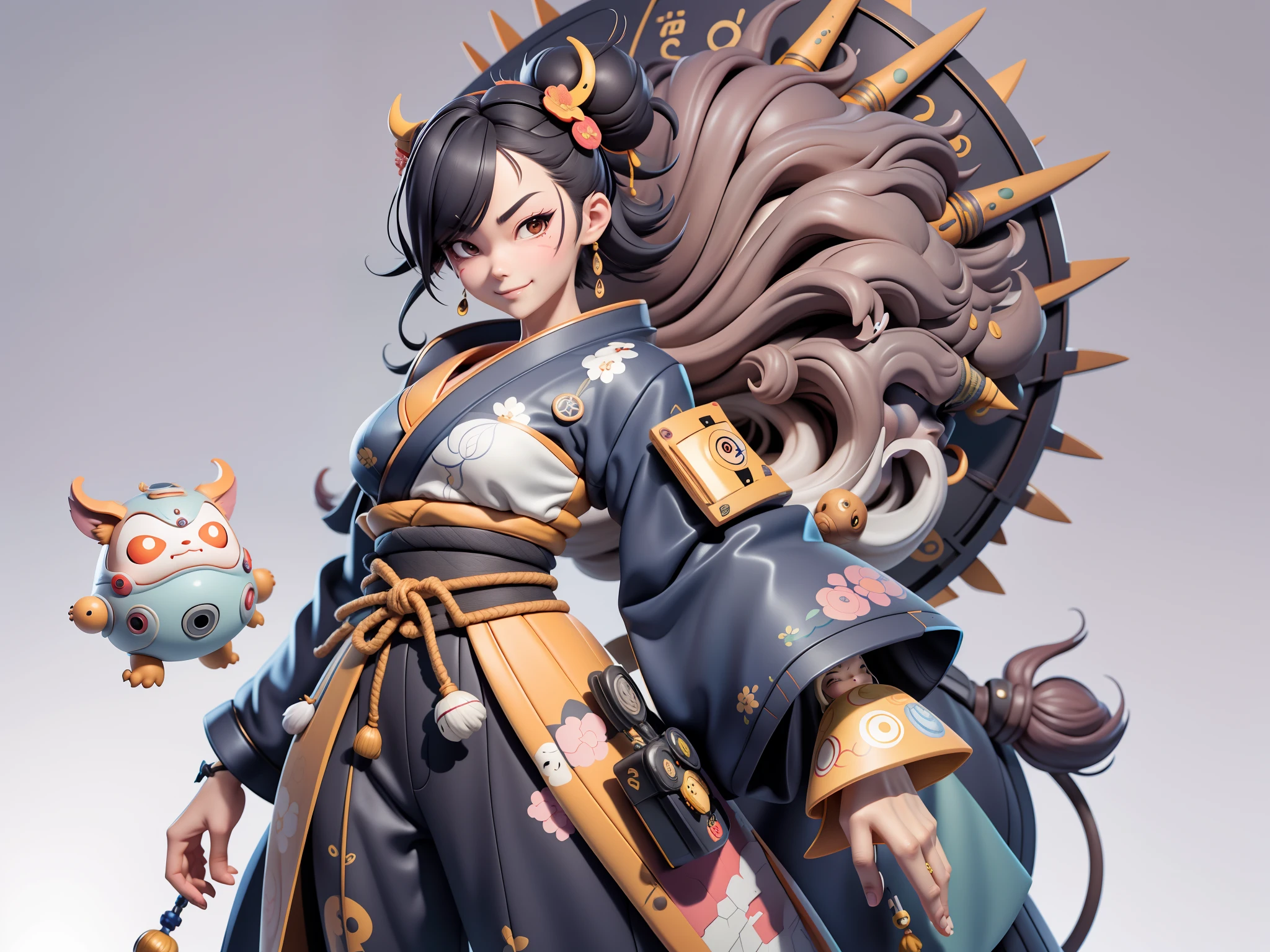 (Daisaku),(Need),(Super meticulous),(full bodyesbian:1.2),Japanese ukiyo-e girl，japanese geisha，Beautiful，Oriental dragon，Aeolian Thor，Raised sexy，爆乳，Oriental face，TV Anchor，Bust portrait illustration，Alone，In black suit，a blue tie，The face is slightly chubby，The face was clean，without a beard，Black super short hair，Black eyes，Smile confidently，3C computer sub-products，iPad， iphone，Digital painting，3D character design by Mark Clairen and Pixar and Hayao Miyazaki and Akira Toriyama，The illustration is a high-definition illustration in 4K resolution，With very detailed facial features and cartoon-style visuals。