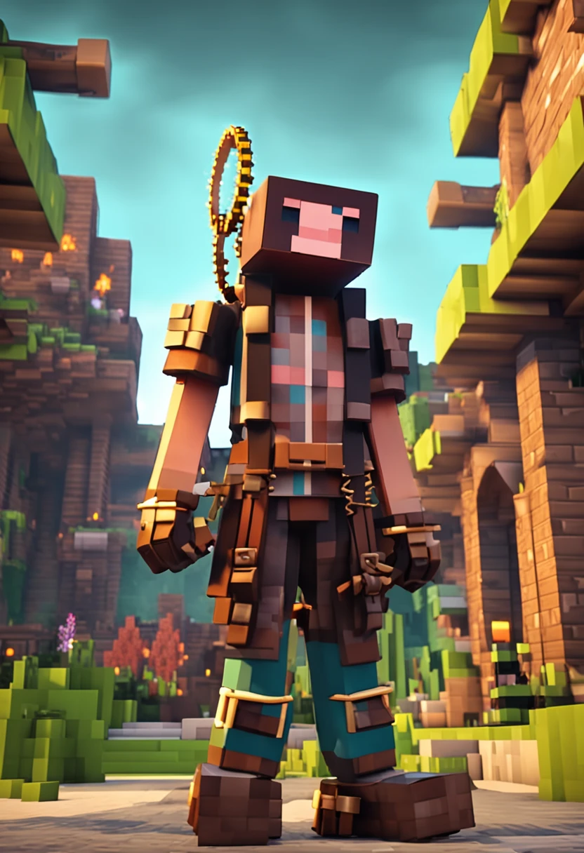 minecraft character, steampunk, clean background